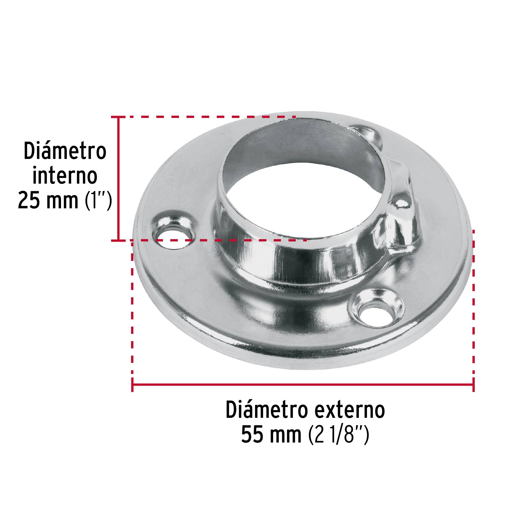 Brida cromada para tubo redondo de clóset, HERMEX