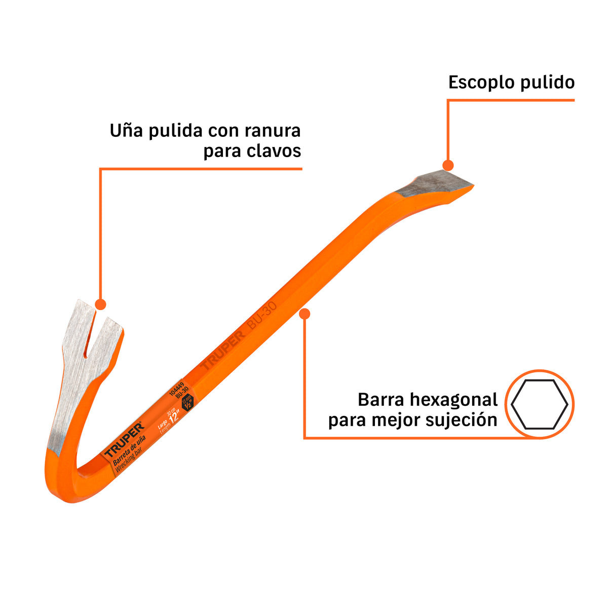 Barreta de uña de 1/2" x 30 cm, TRUPER