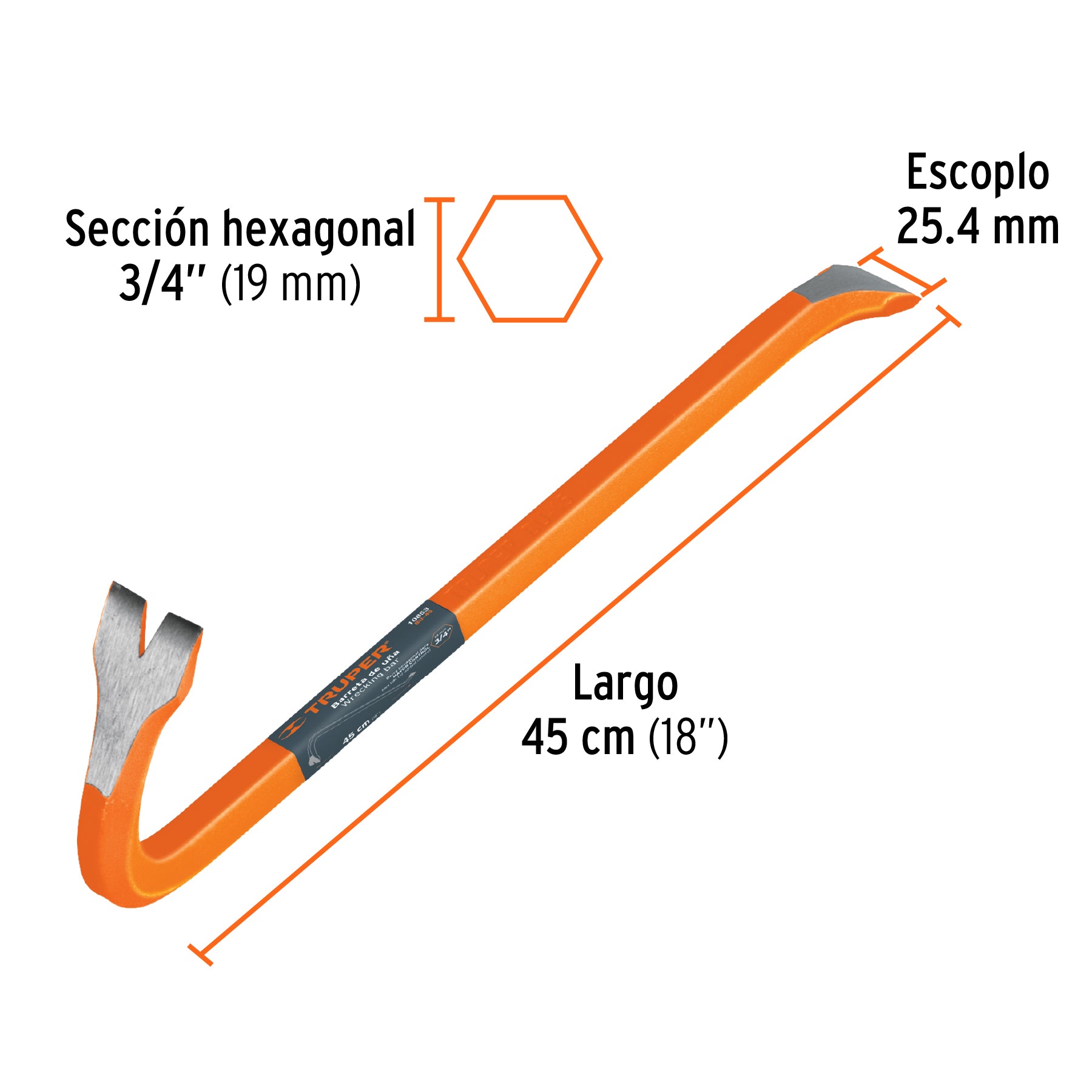 Barreta de uña de 3/4" x 45 cm, TRUPER