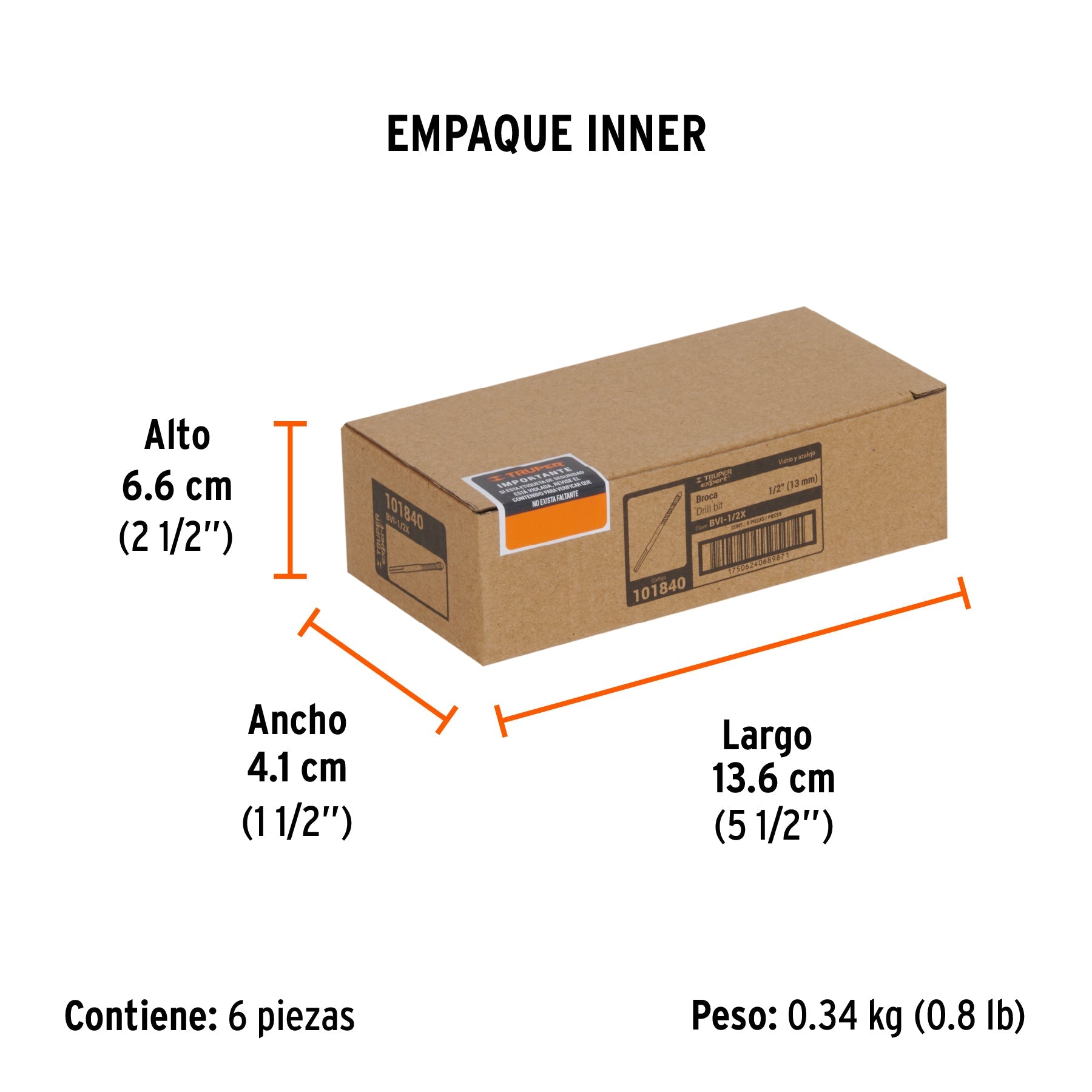 Broca para vidrio y azulejo 1/2", TRUPER EXPERT - Empaque