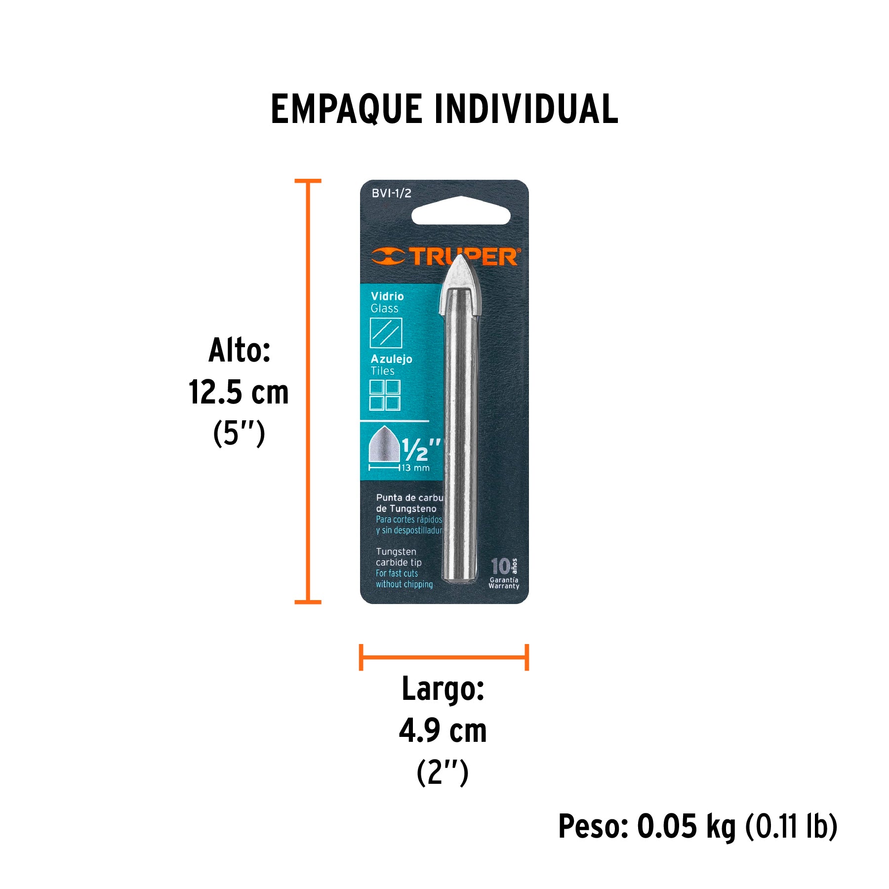 Broca para vidrio y azulejo de 1/2", TRUPER - Empaque