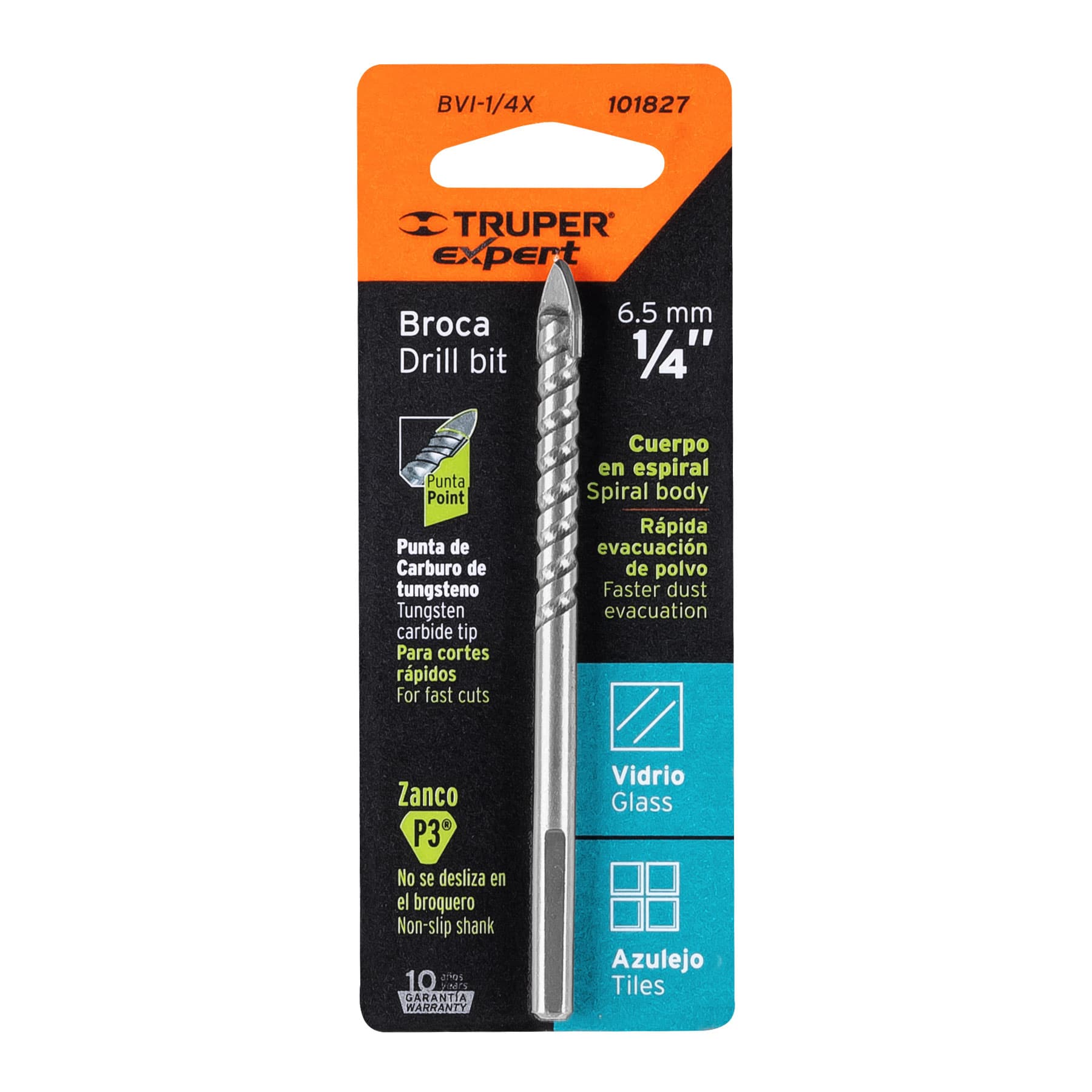 Broca para vidrio y azulejo 1/4", TRUPER EXPERT