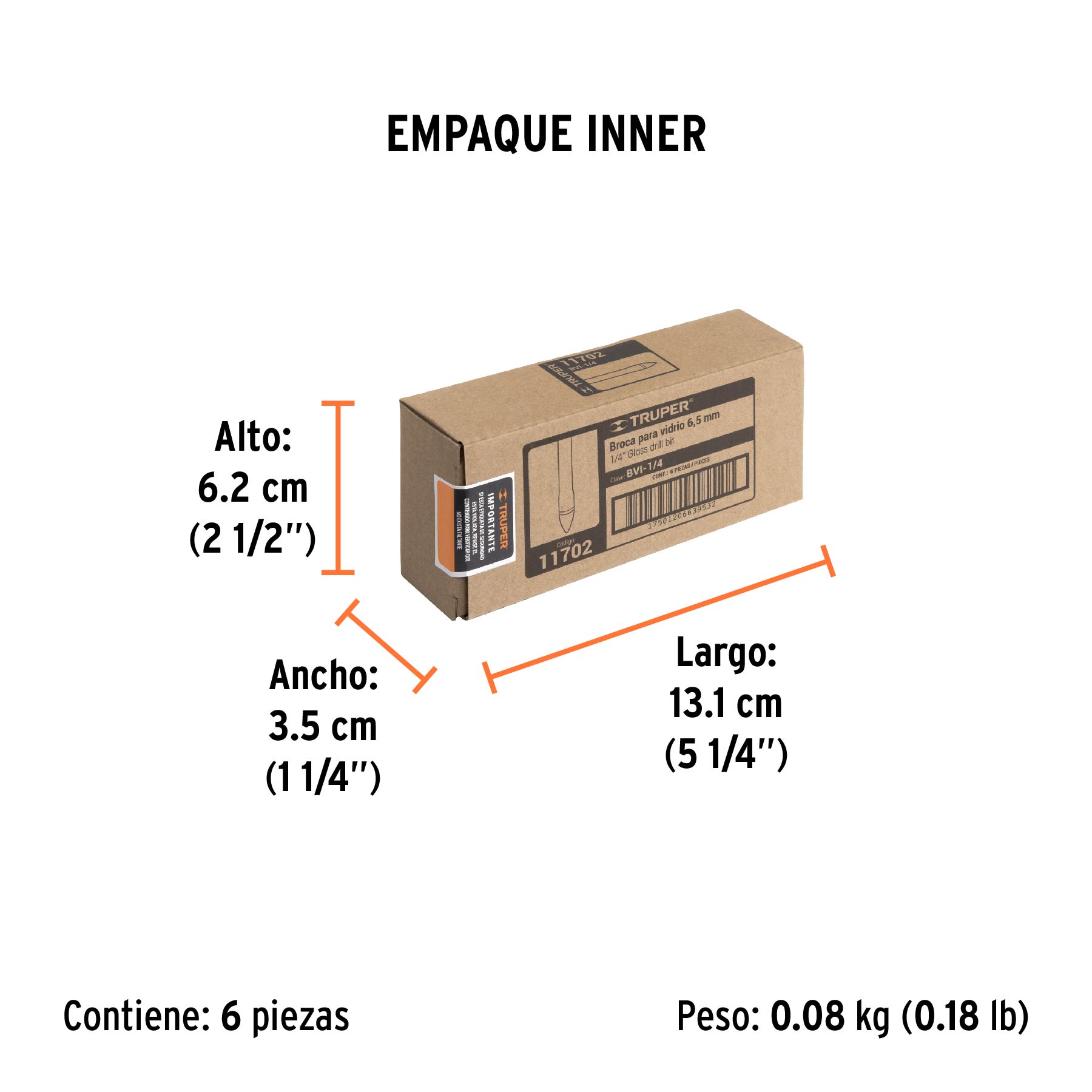 Broca para vidrio y azulejo de 1/4", TRUPER - Empaque