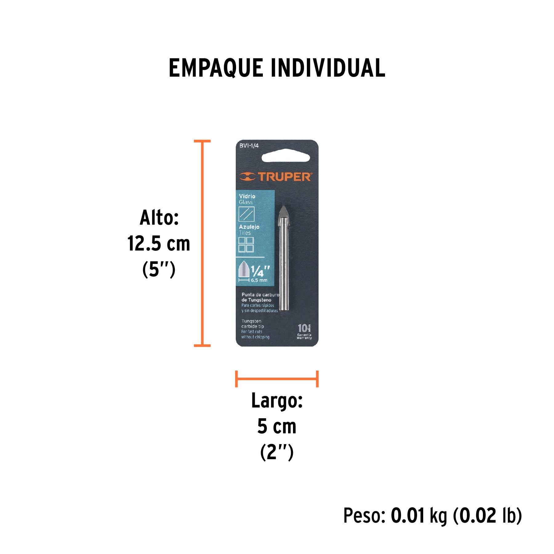 Broca para vidrio y azulejo de 1/4", TRUPER - Empaque