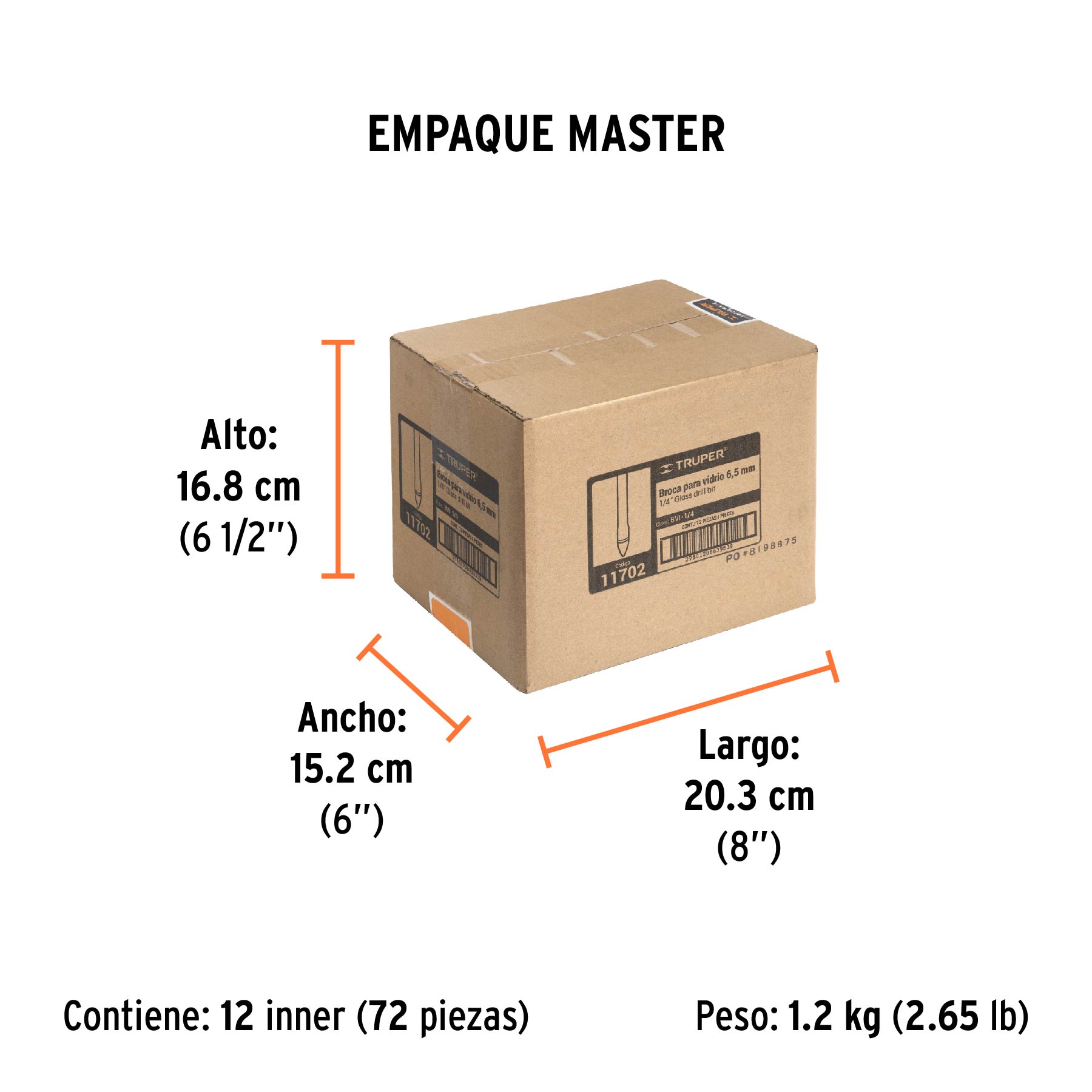 Broca para vidrio y azulejo de 1/4", TRUPER - Empaque