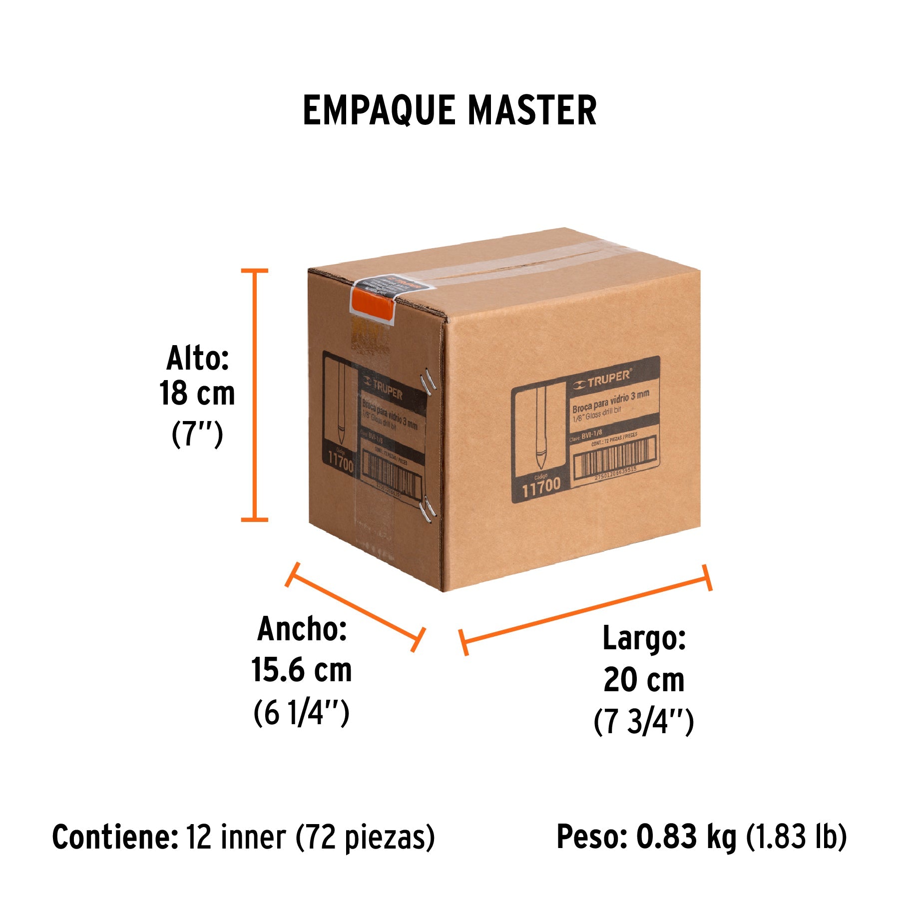 Broca para vidrio y azulejo de 1/8", TRUPER - Empaque