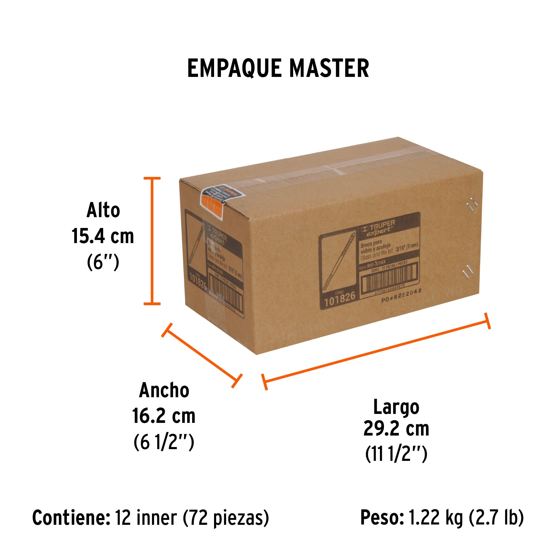 Broca para vidrio y azulejo 3/16", TRUPER EXPERT - Empaque