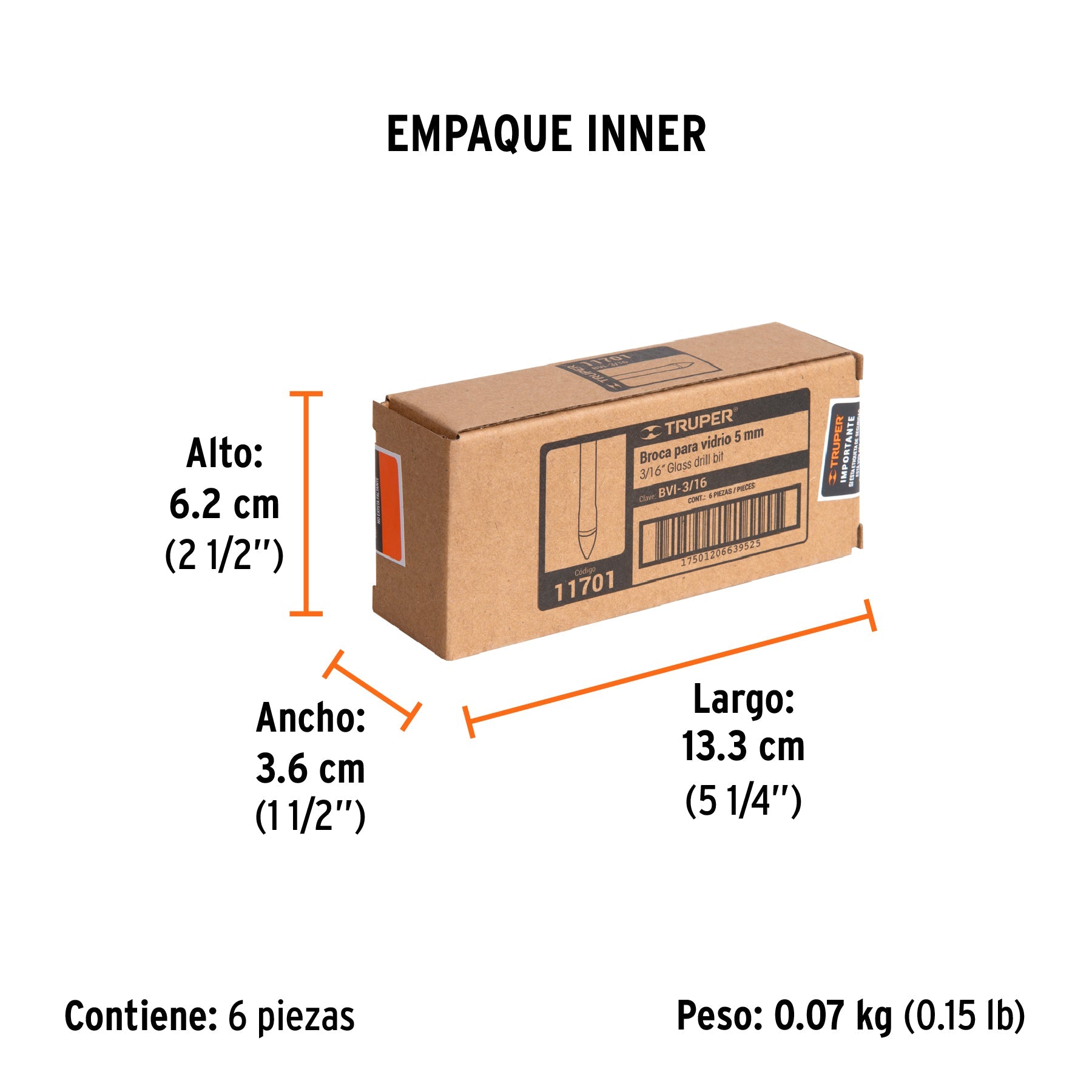 Broca para vidrio y azulejo de 3/16", TRUPER - Empaque