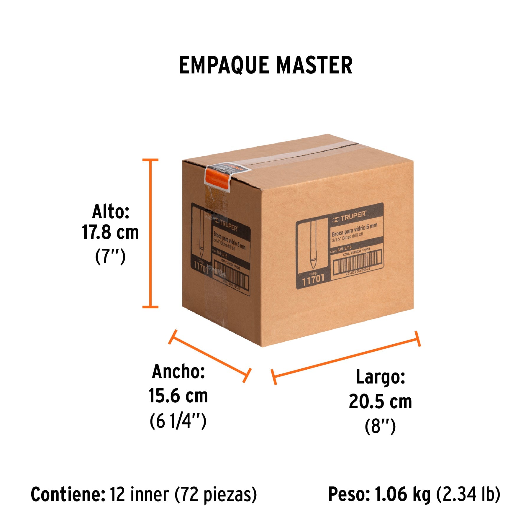 Broca para vidrio y azulejo de 3/16", TRUPER - Empaque