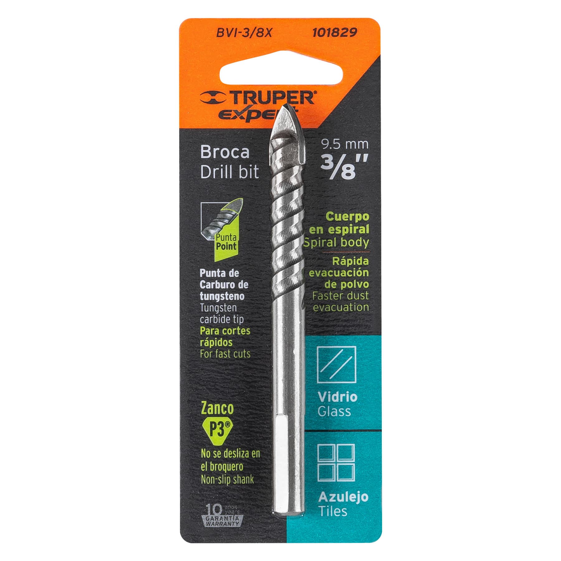 Broca para vidrio y azulejo 3/8", TRUPER EXPERT