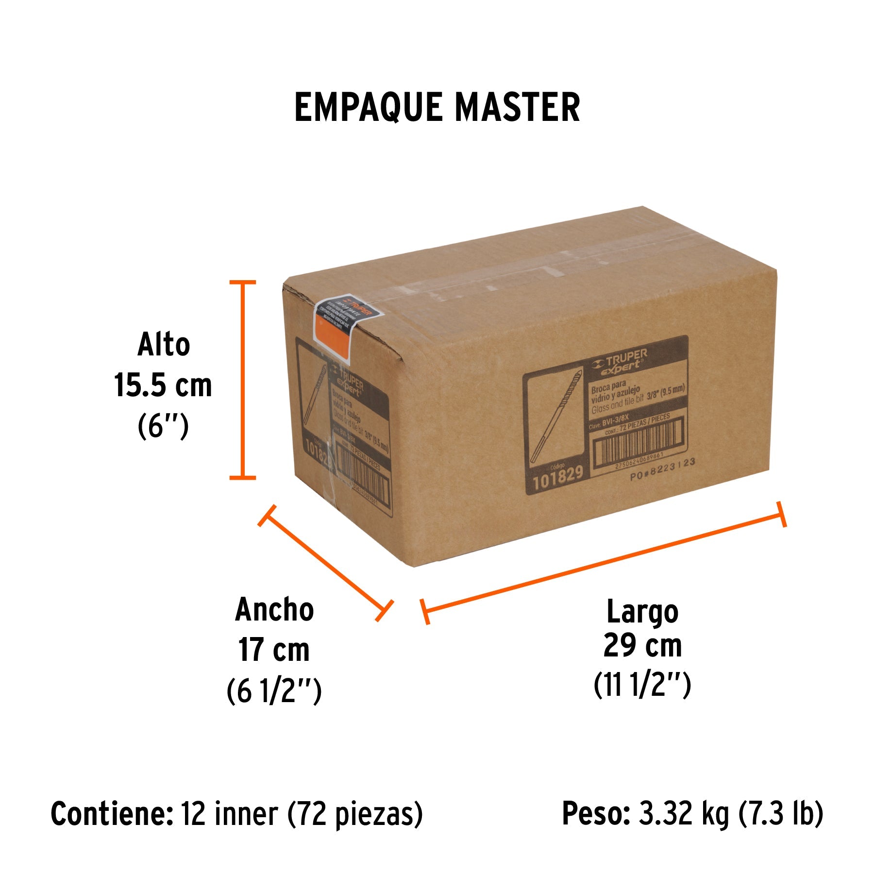 Broca para vidrio y azulejo 3/8", TRUPER EXPERT - Empaque