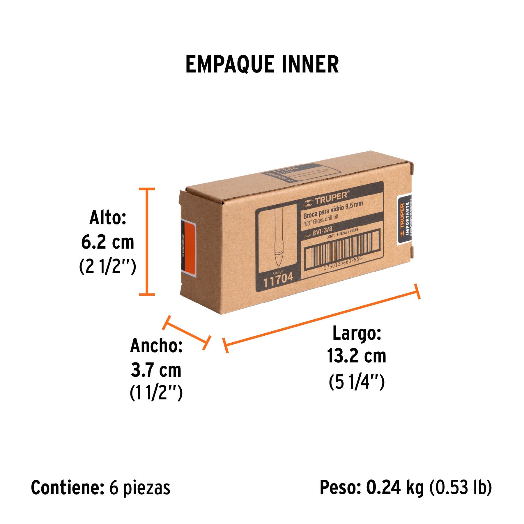 Broca para vidrio y azulejo de 3/8", TRUPER - Empaque