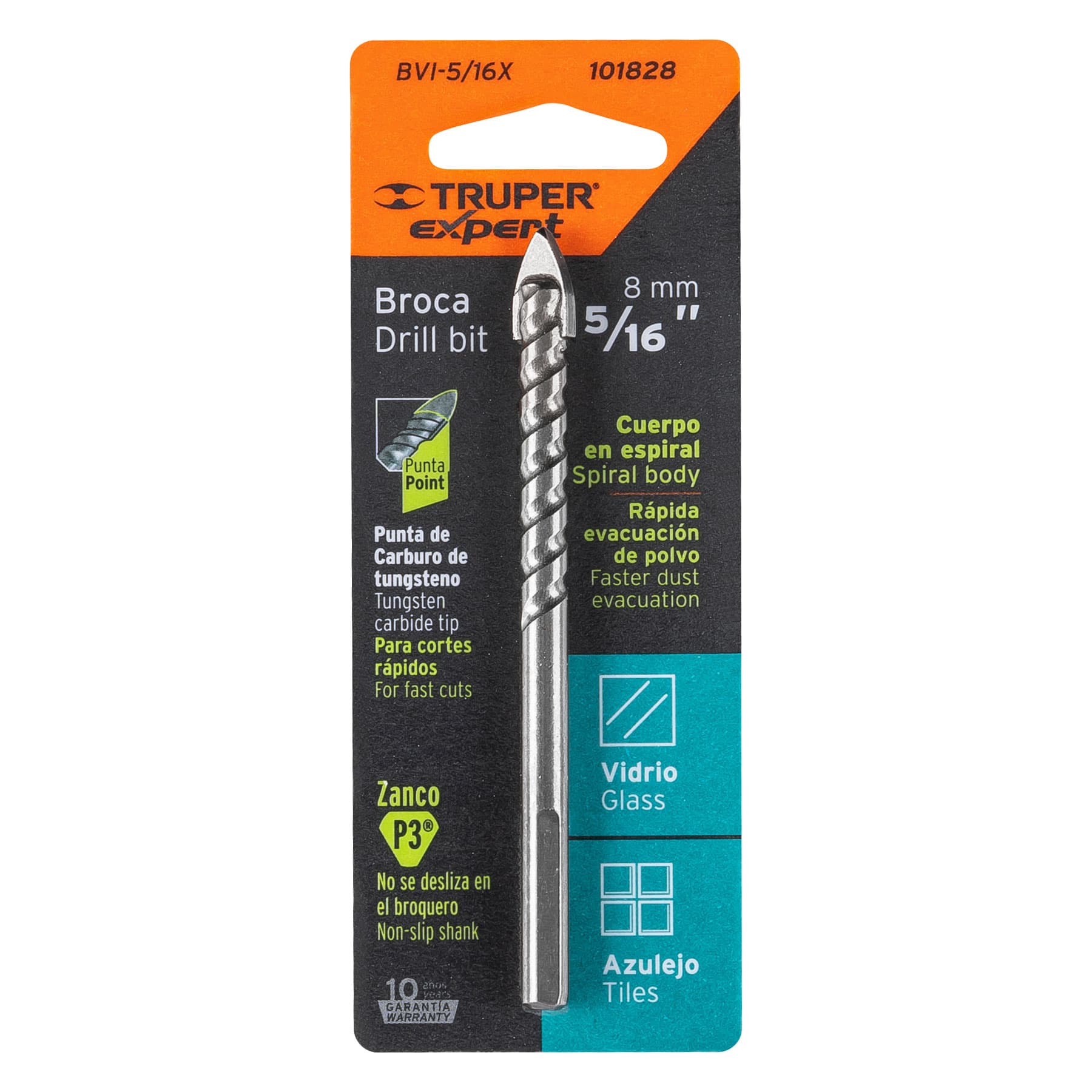 Broca para vidrio y azulejo 5/16", TRUPER EXPERT