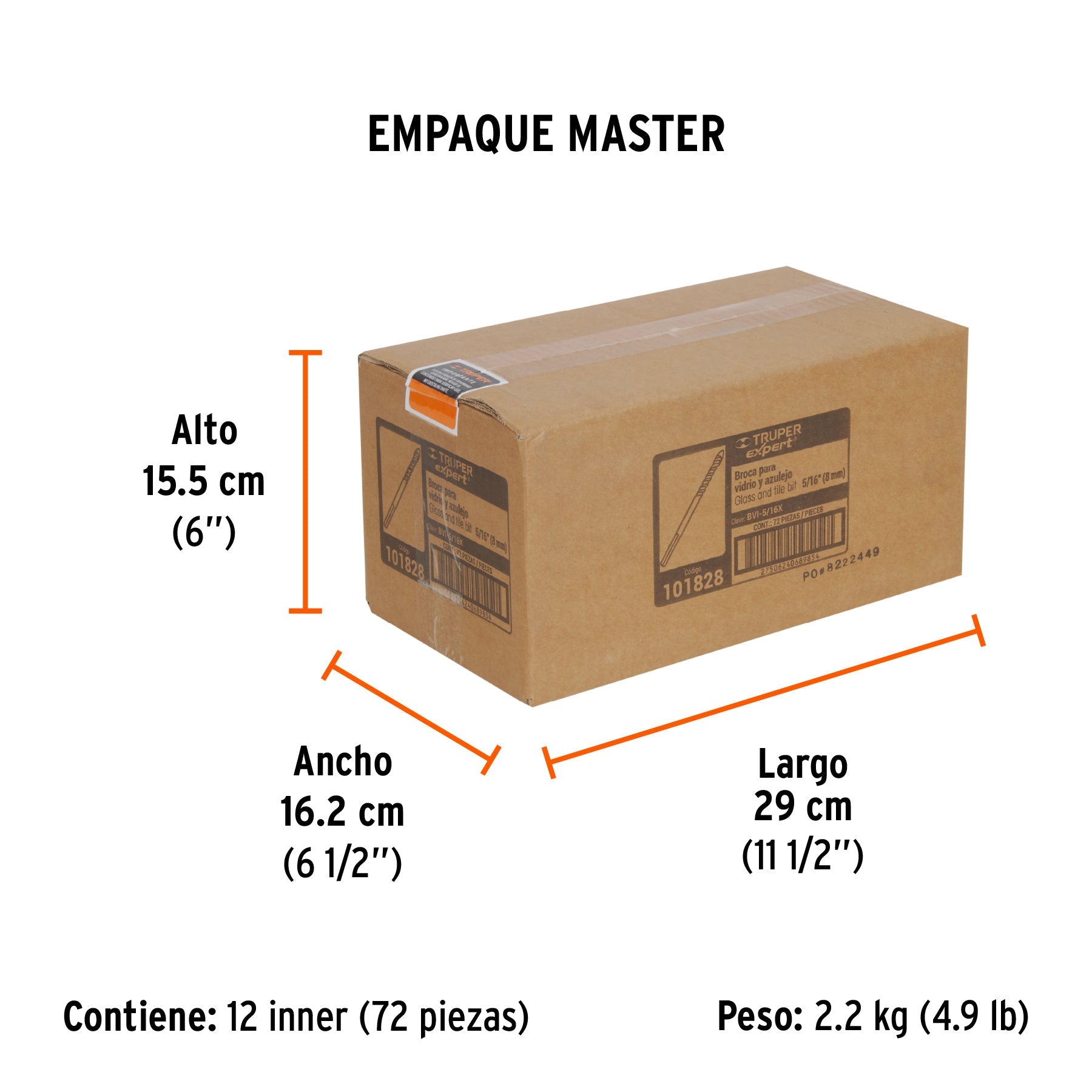 Broca para vidrio y azulejo 5/16", TRUPER EXPERT - Empaque