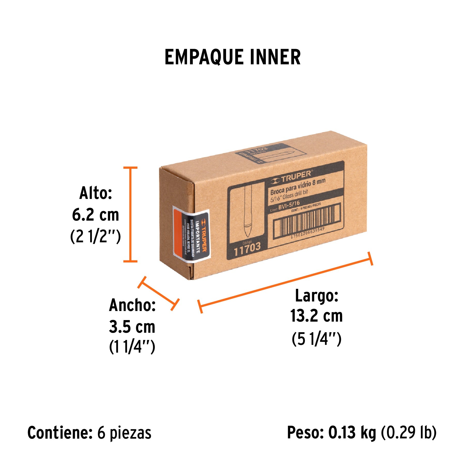Broca para vidrio y azulejo de 5/16", TRUPER - Empaque