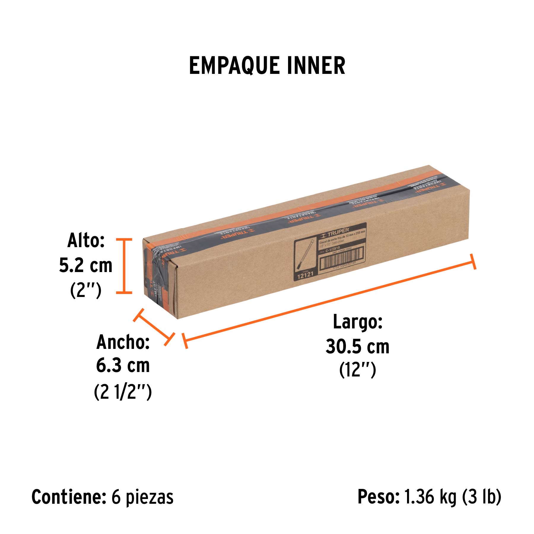Cincel de corte frío de 1/2 X 10", TRUPER - Empaque