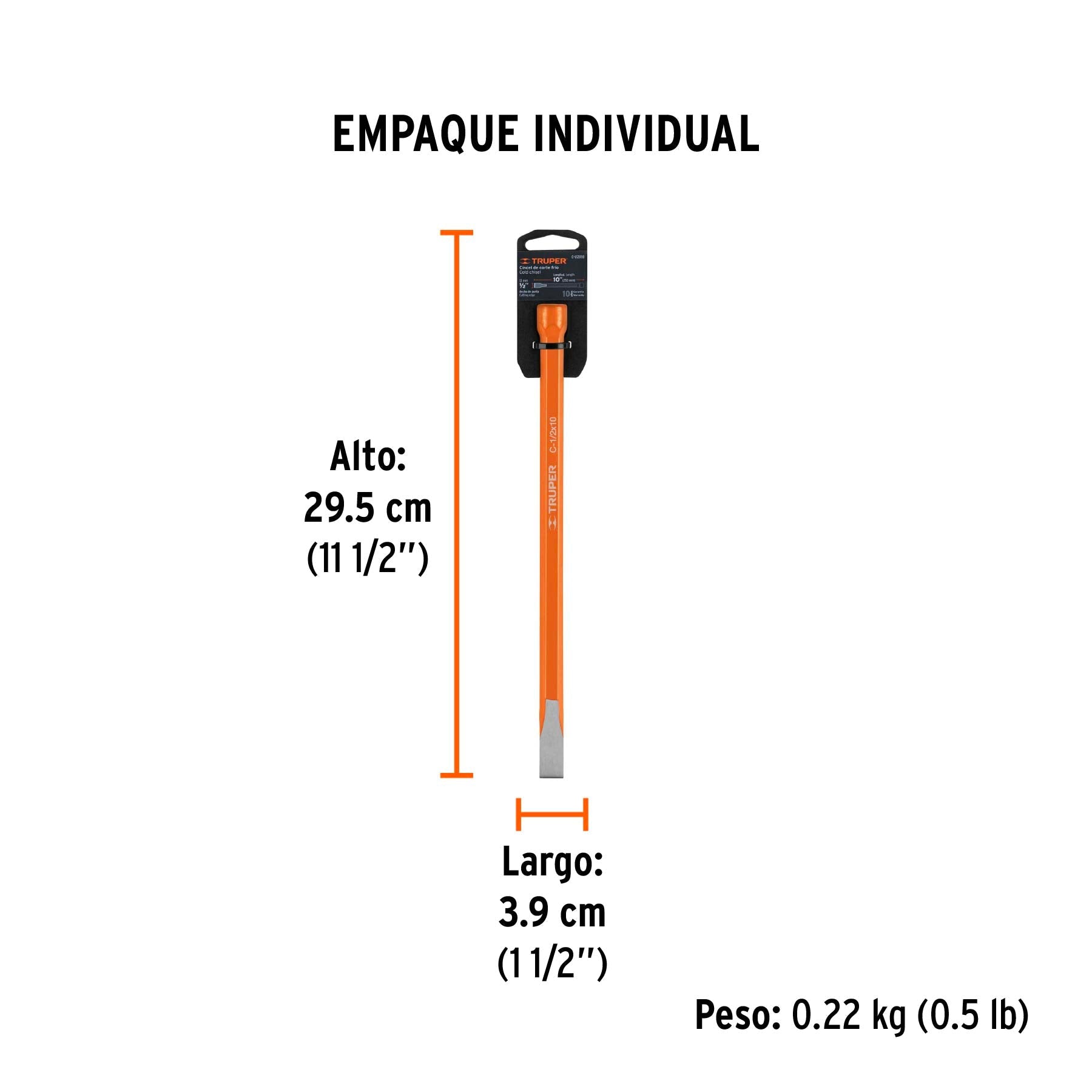 Cincel de corte frío de 1/2 X 10", TRUPER - Empaque