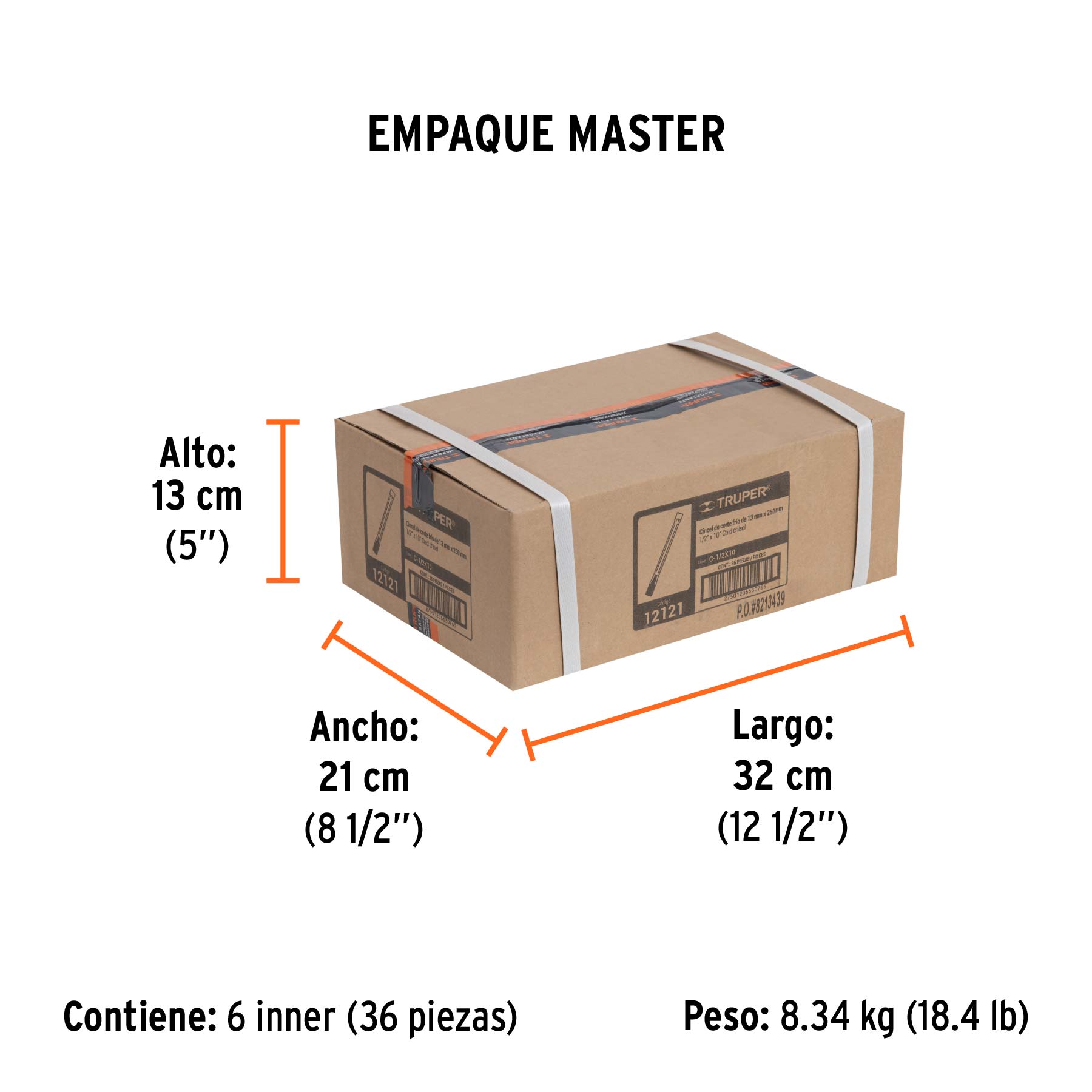 Cincel de corte frío de 1/2 X 10", TRUPER - Empaque