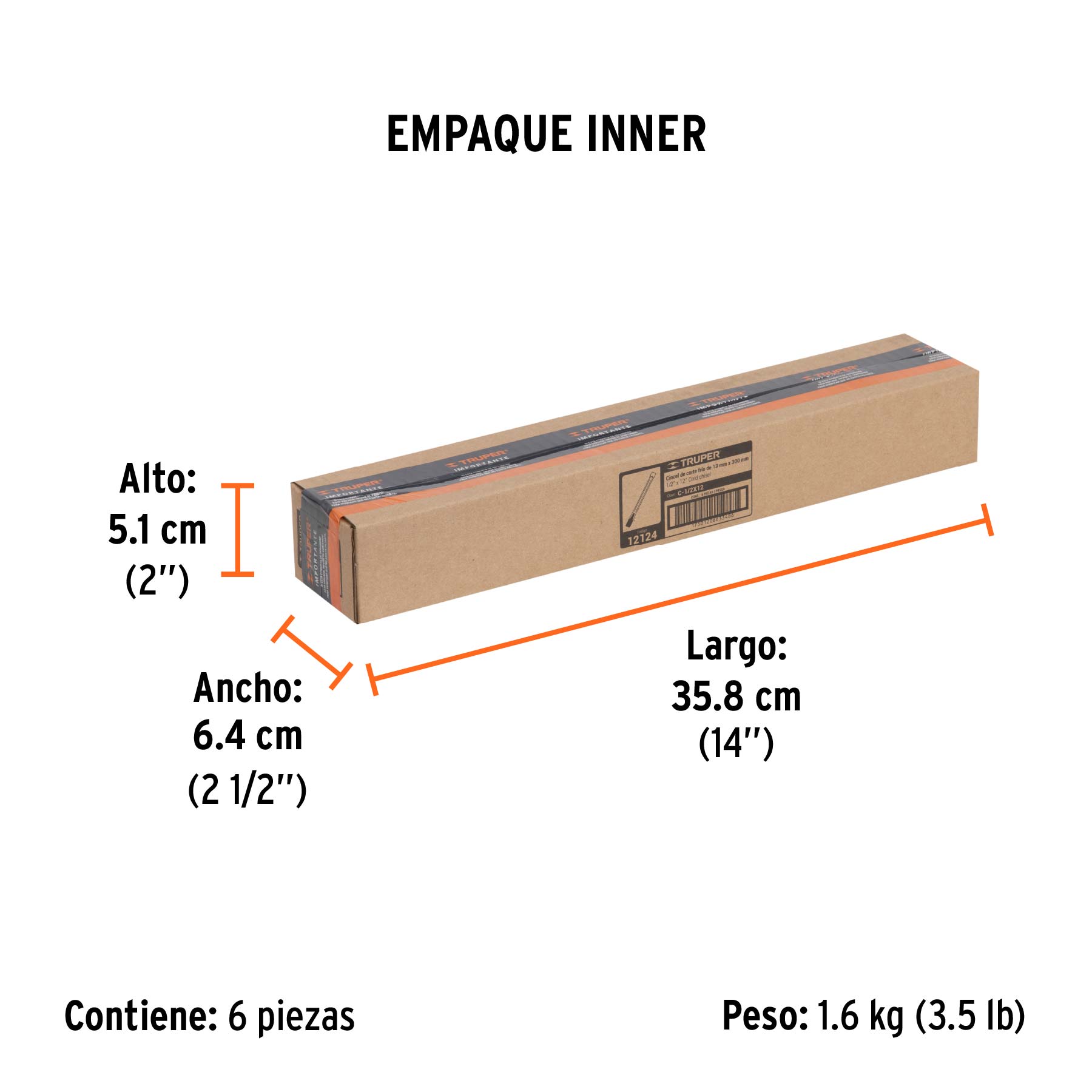 Cincel de corte frío de 1/2 X 12", TRUPER - Empaque