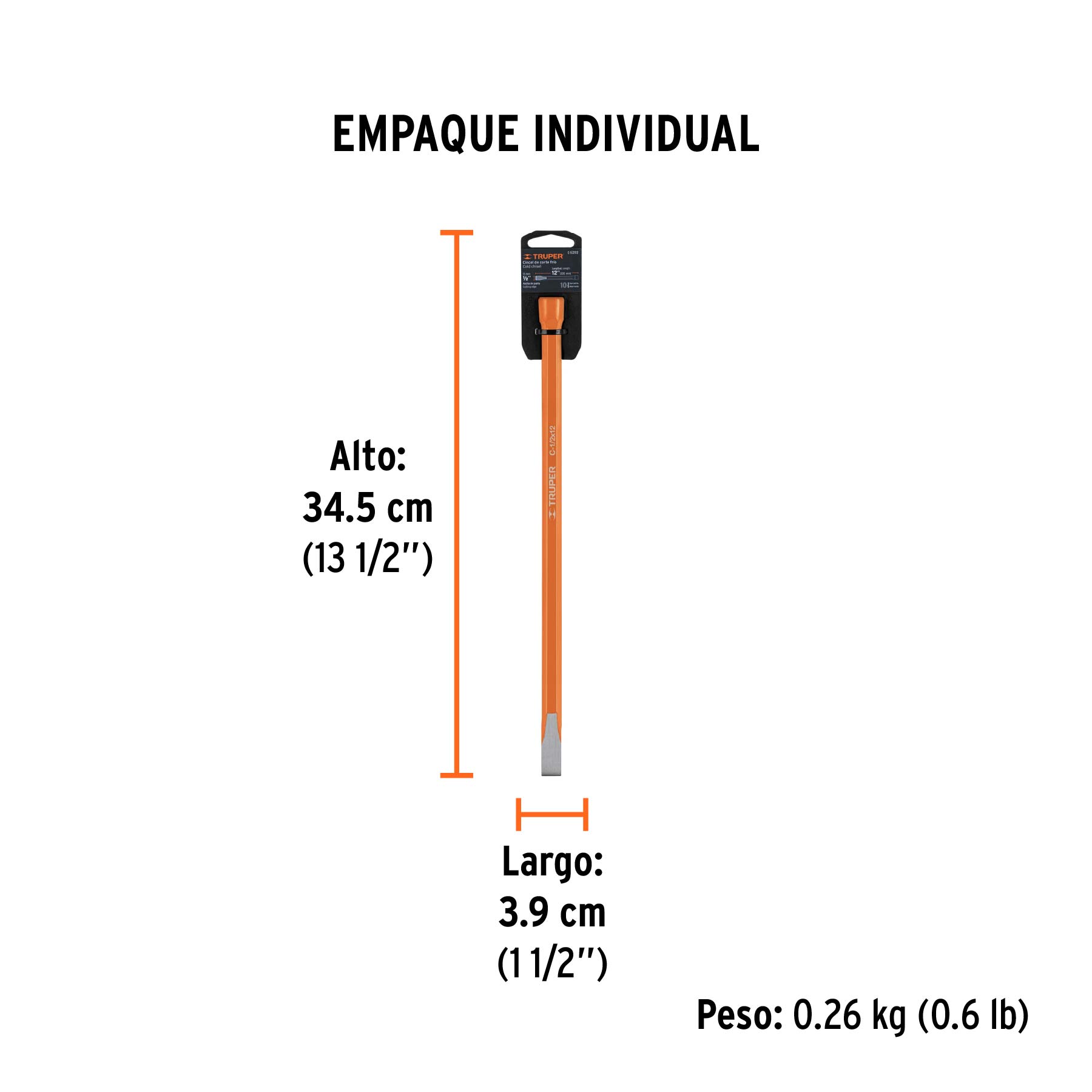 Cincel de corte frío de 1/2 X 12", TRUPER - Empaque