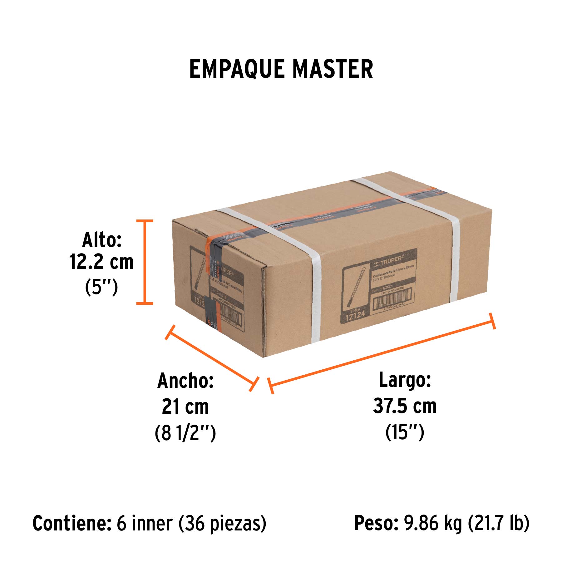 Cincel de corte frío de 1/2 X 12", TRUPER - Empaque