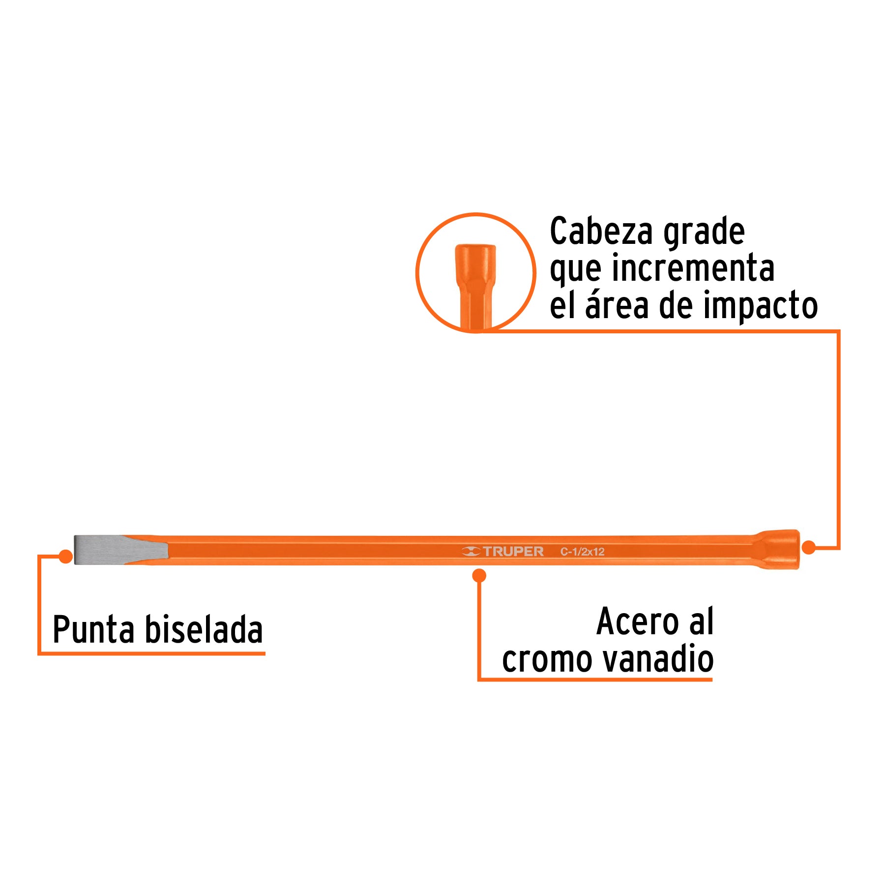 Cincel de corte frío de 1/2 X 12", TRUPER