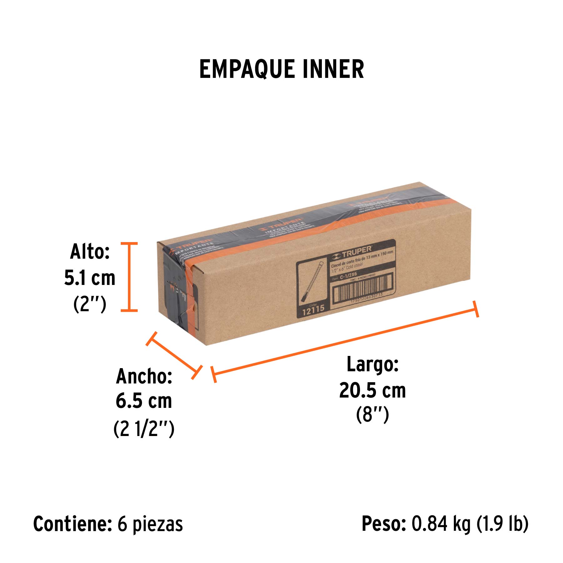 Cincel de corte frío de 1/2 X 6", TRUPER - Empaque