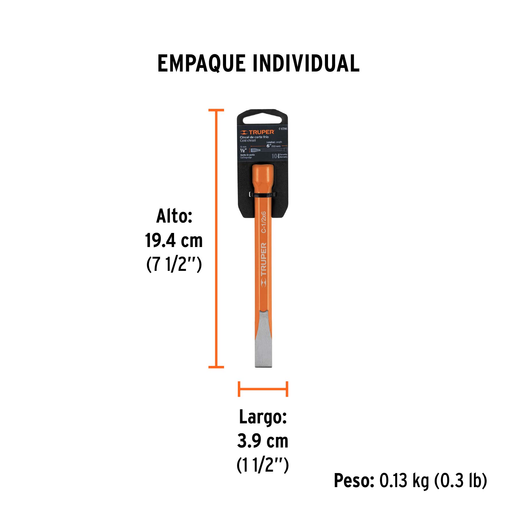 Cincel de corte frío de 1/2 X 6", TRUPER - Empaque