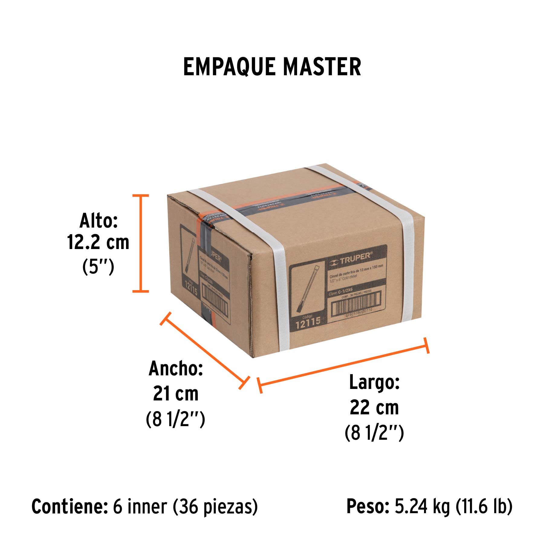 Cincel de corte frío de 1/2 X 6", TRUPER - Empaque