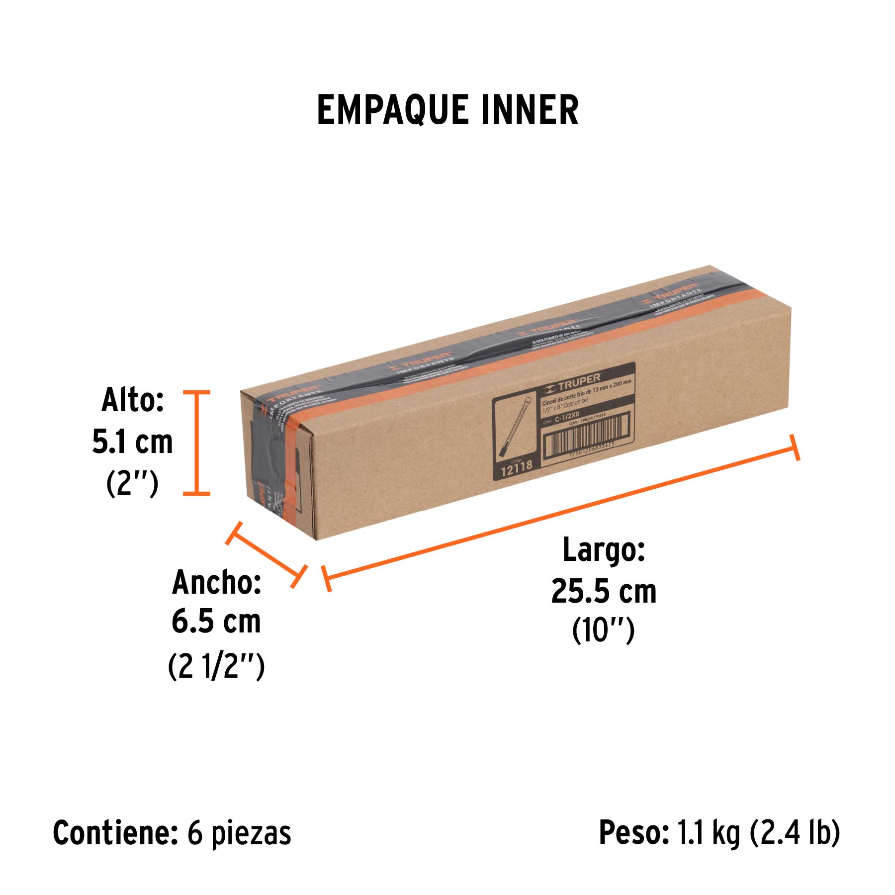 Cincel de corte frío de 1/2 X 8", TRUPER - Empaque