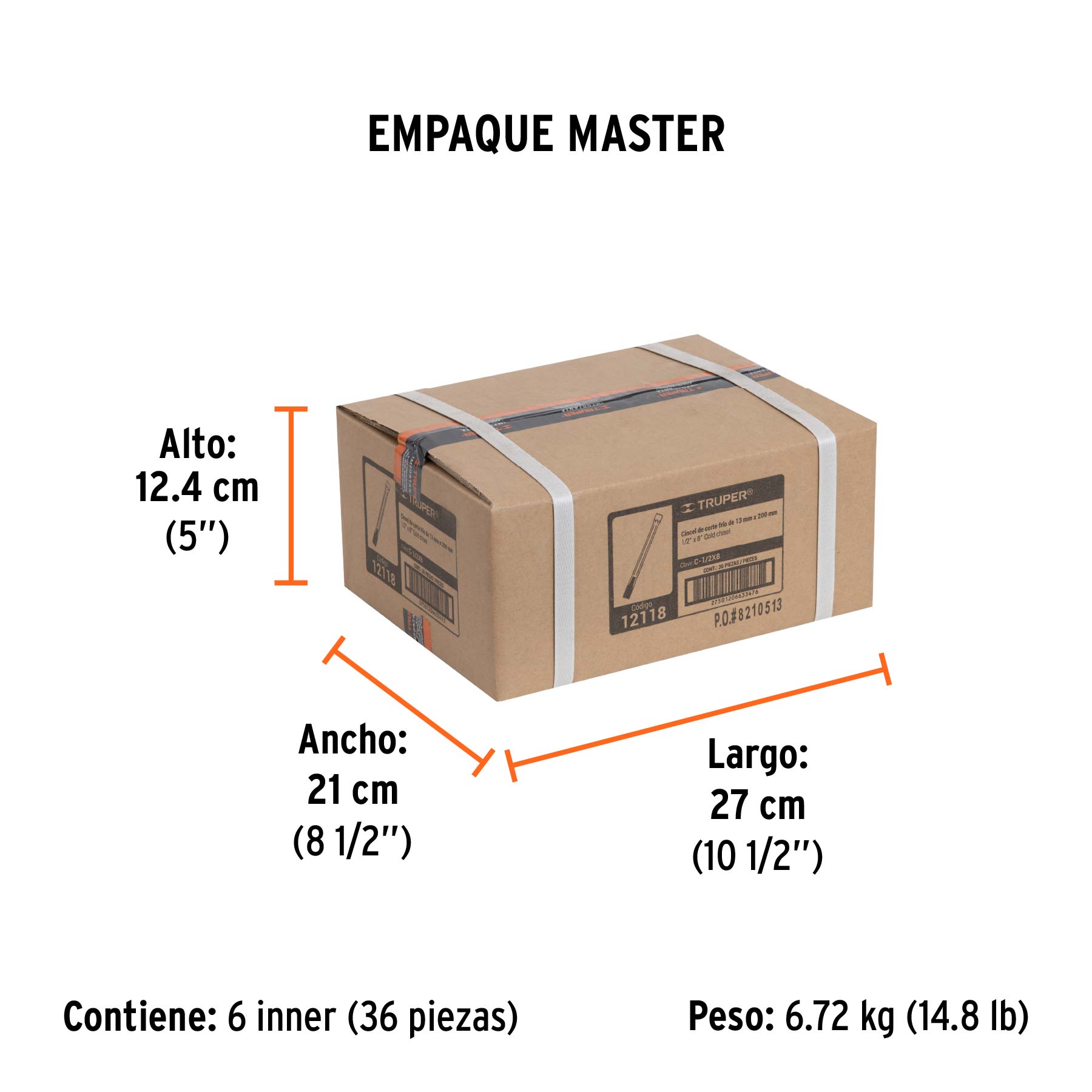 Cincel de corte frío de 1/2 X 8", TRUPER - Empaque