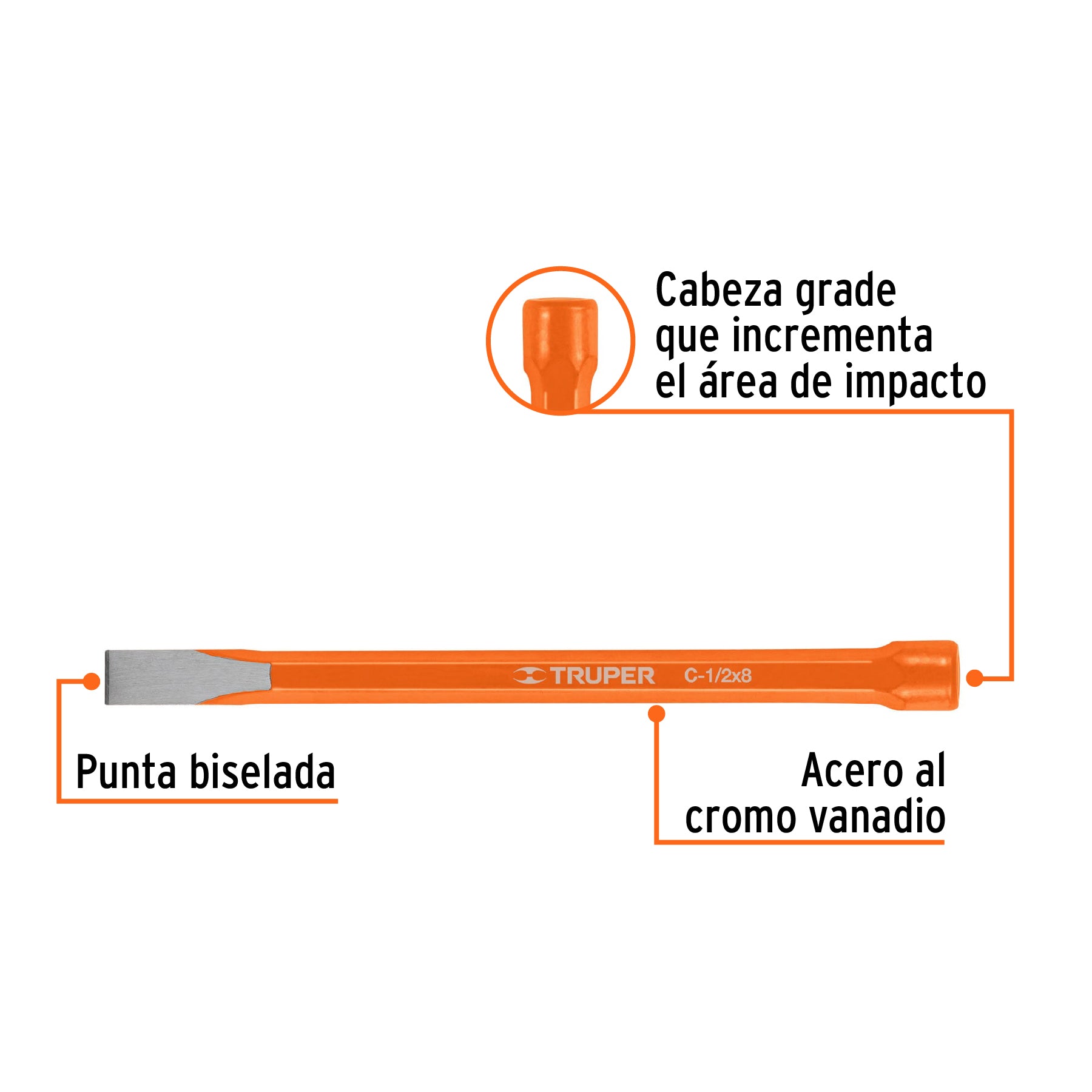 Cincel de corte frío de 1/2 X 8", TRUPER