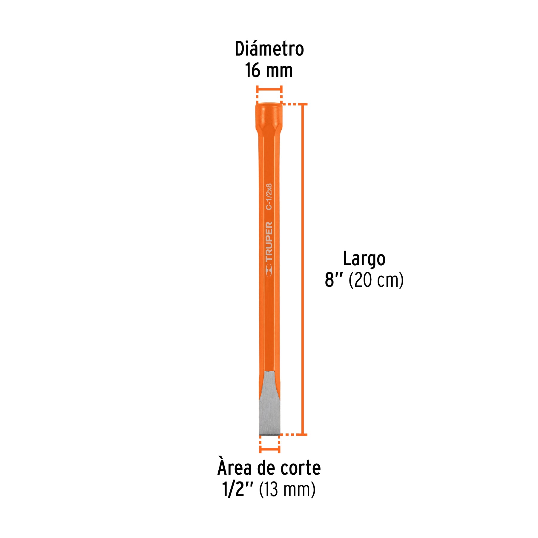 Cincel de corte frío de 1/2 X 8", TRUPER