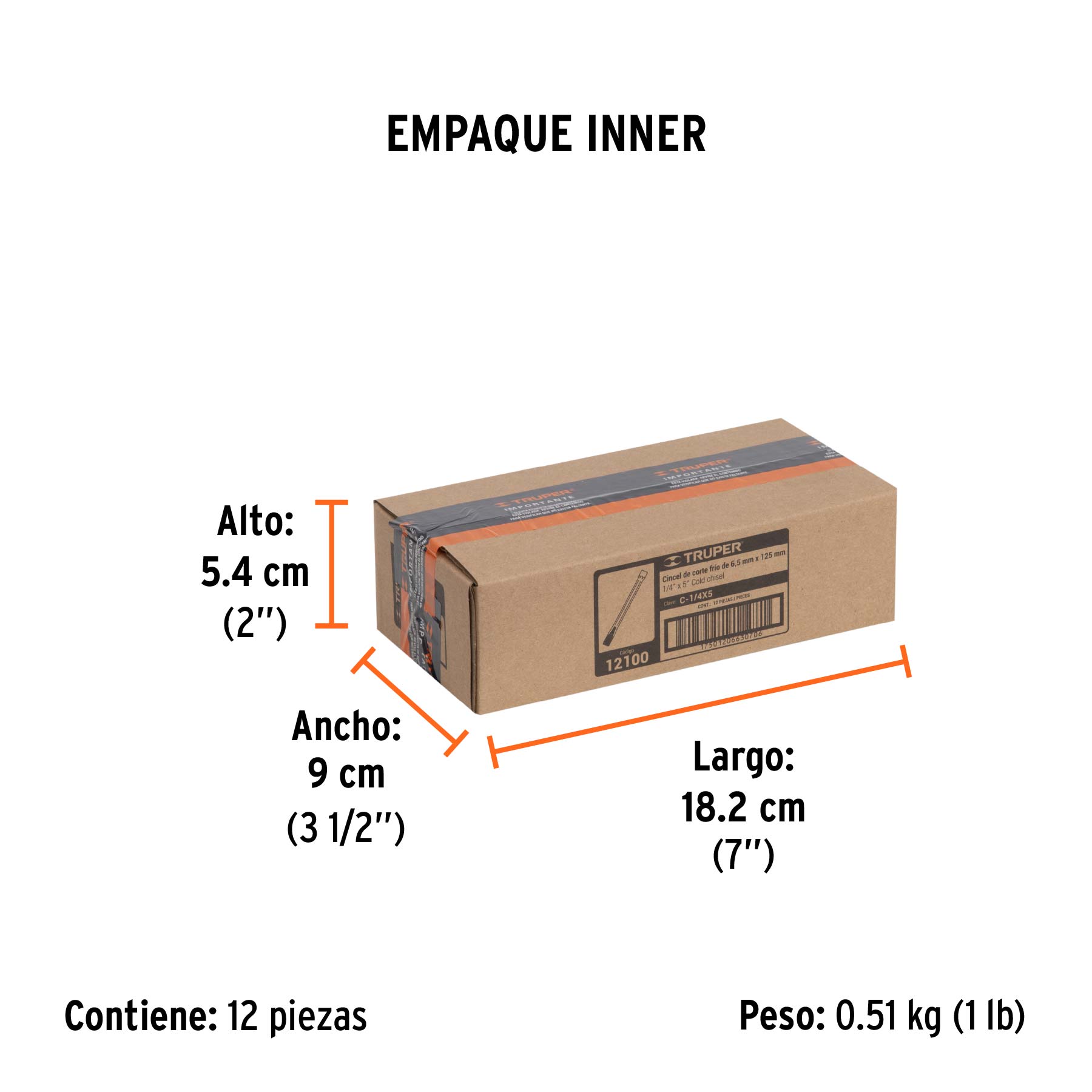 Cincel de corte frío de 1/4 X 5", TRUPER - Empaque