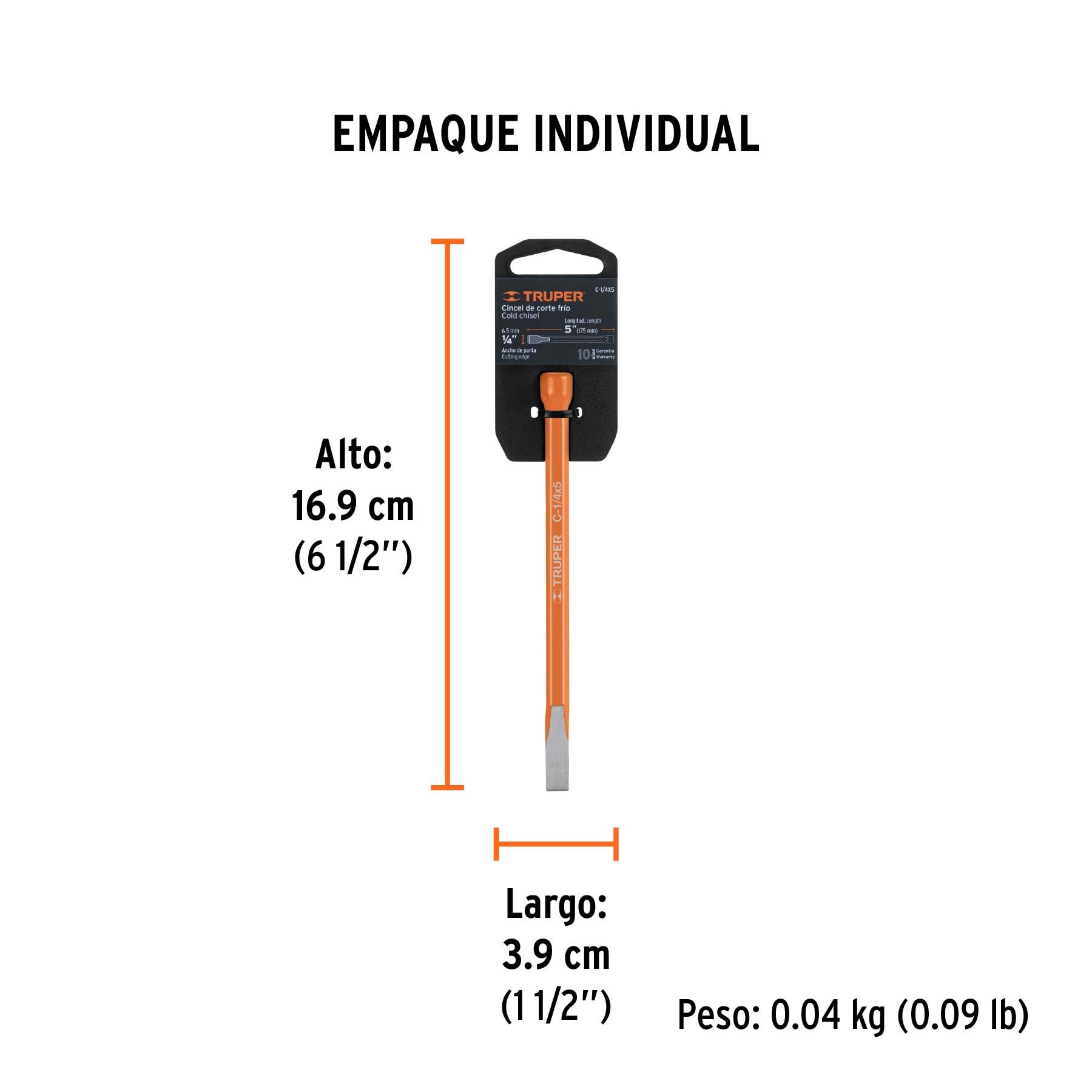 Cincel de corte frío de 1/4 X 5", TRUPER - Empaque