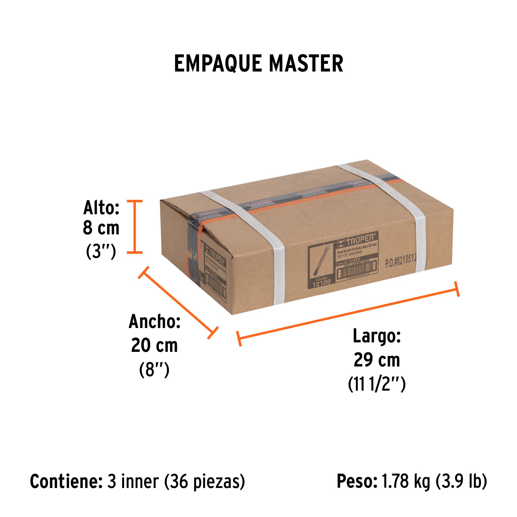 Cincel de corte frío de 1/4 X 5", TRUPER - Empaque