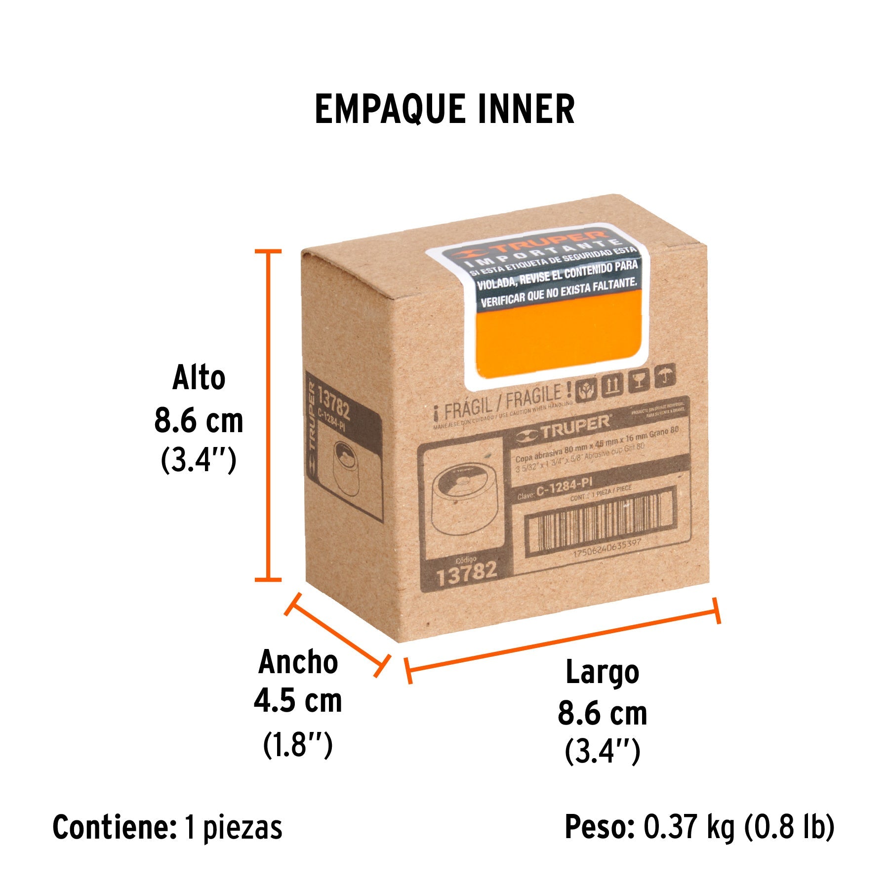 Copa desbaste de piedra 3-5/32" grano 80, eje 5/8-11, TRUPER - Empaque