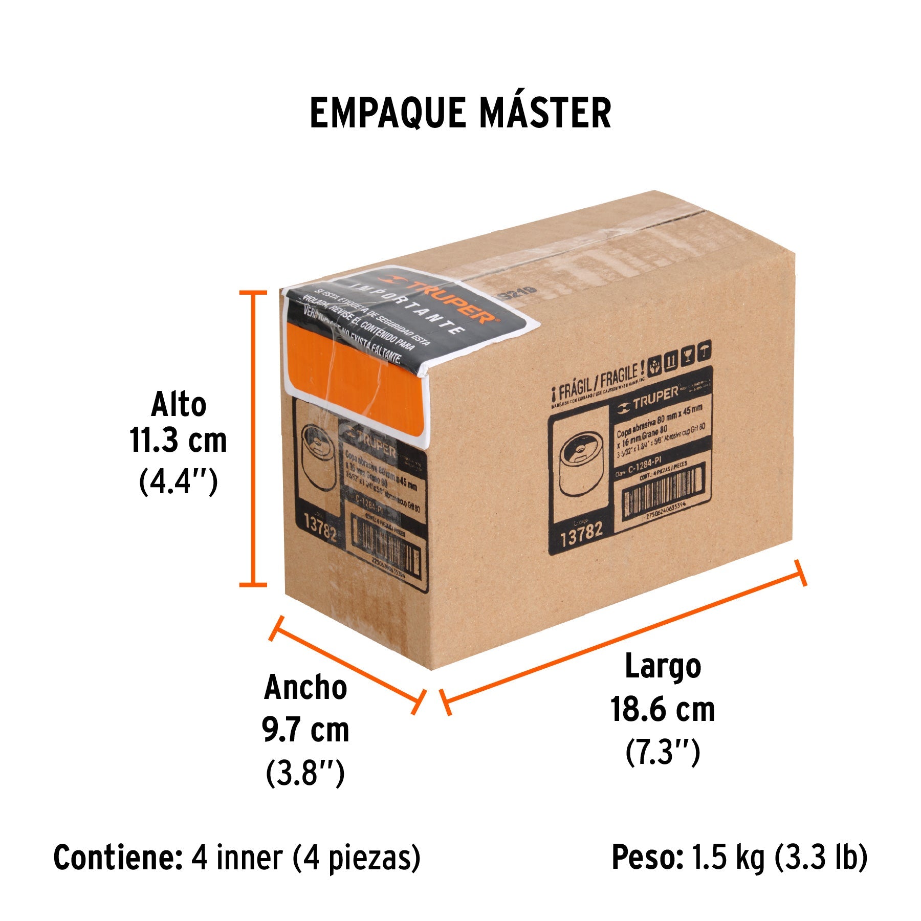 Copa desbaste de piedra 3-5/32" grano 80, eje 5/8-11, TRUPER - Empaque