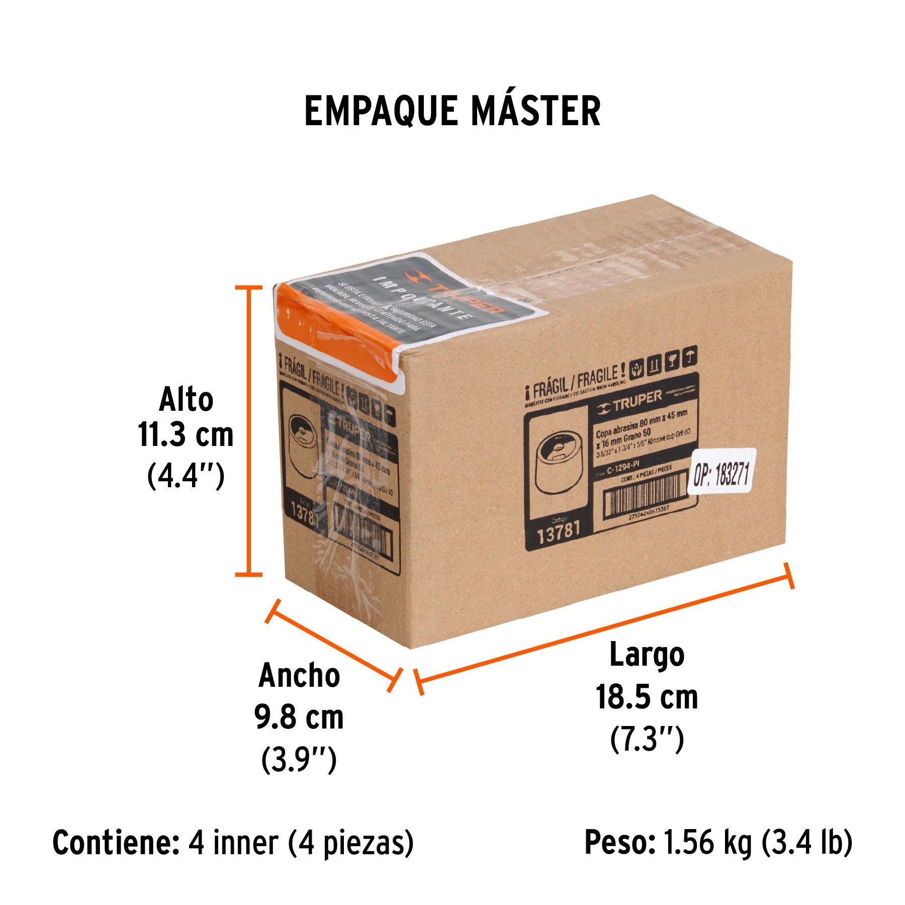 Copa desbaste de piedra 3-5/32" grano 60, eje 5/8-11, TRUPER - Empaque
