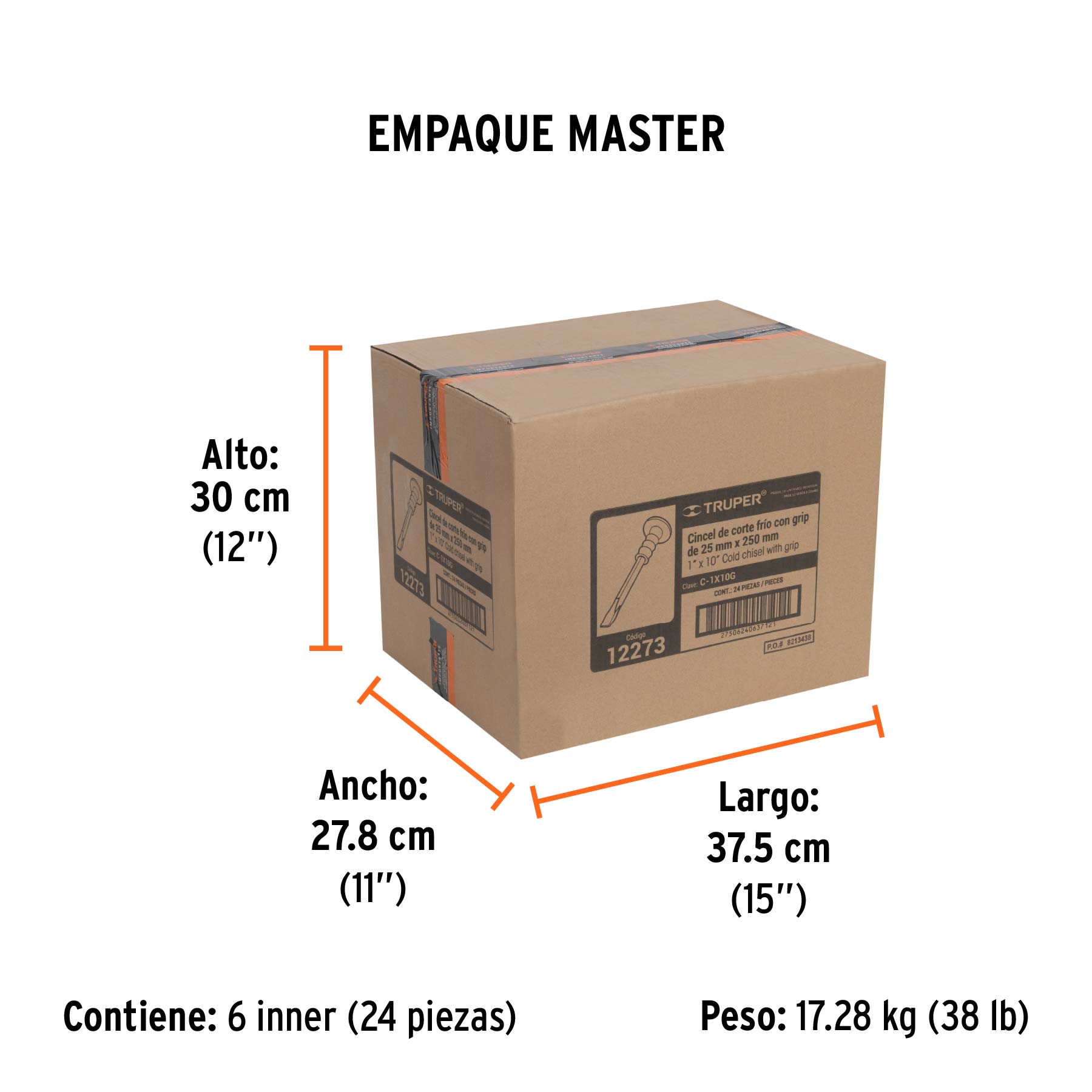 Cincel de corte frío 1 x 10" con grip, TRUPER - Empaque
