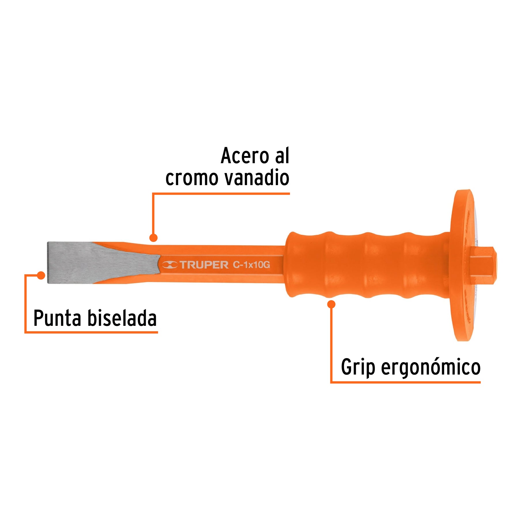 Cincel de corte frío 1 x 10" con grip, TRUPER