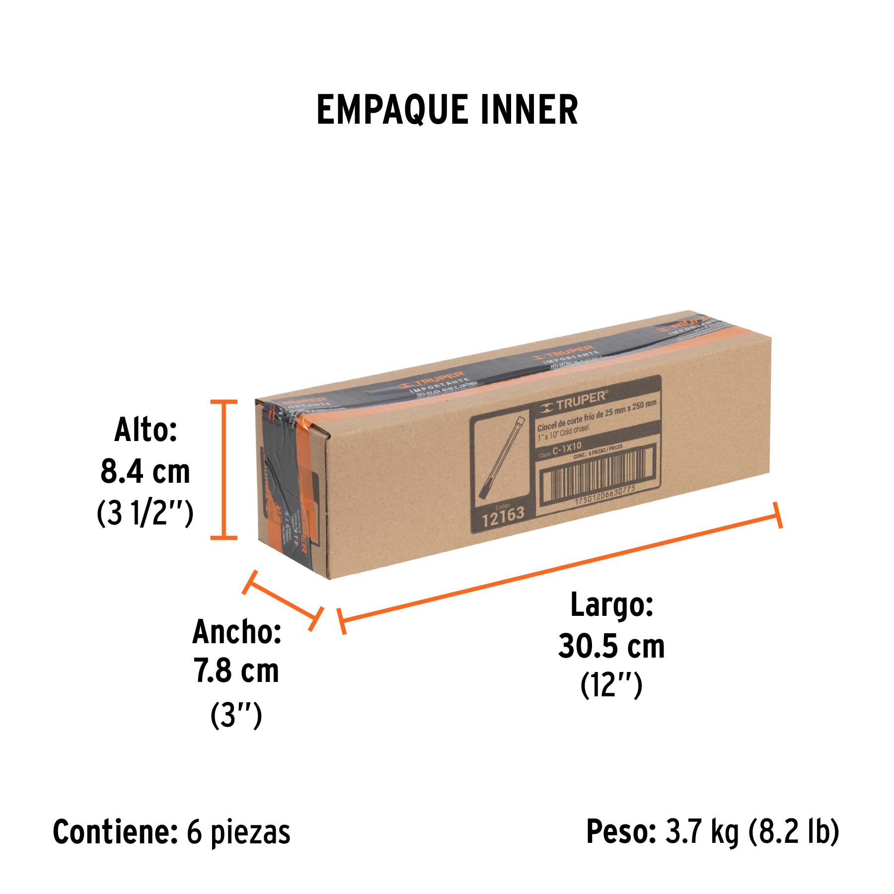 Cincel de corte frío de 1 X 10", TRUPER - Empaque