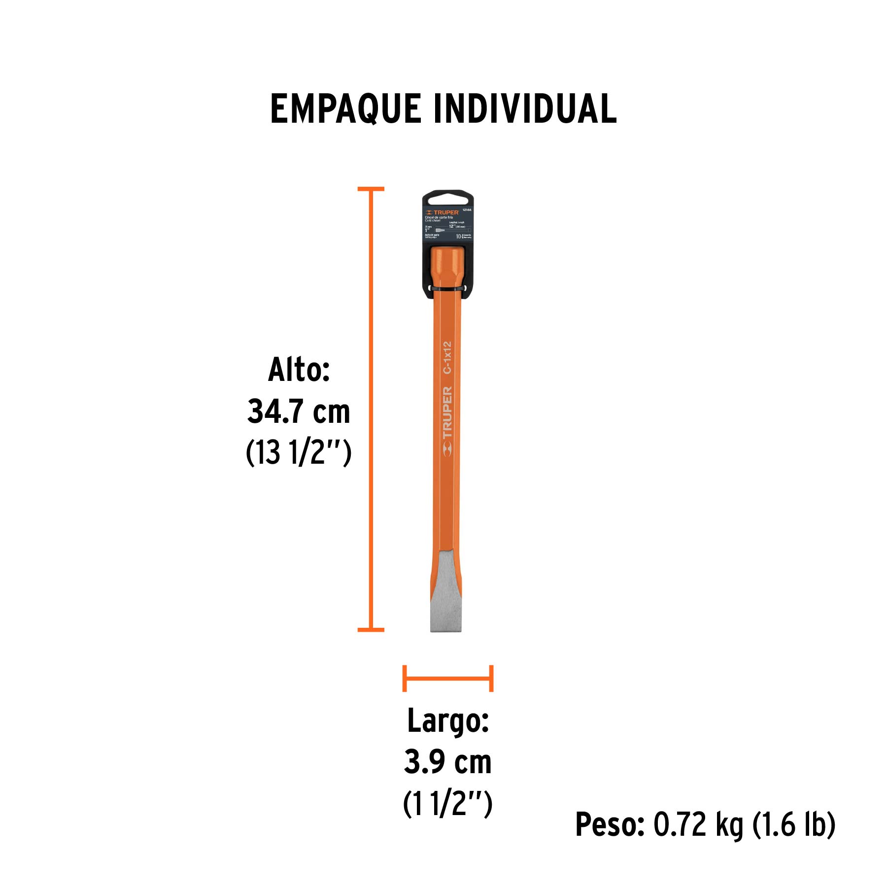 Cincel de corte frío de 1 X 12", TRUPER - Empaque