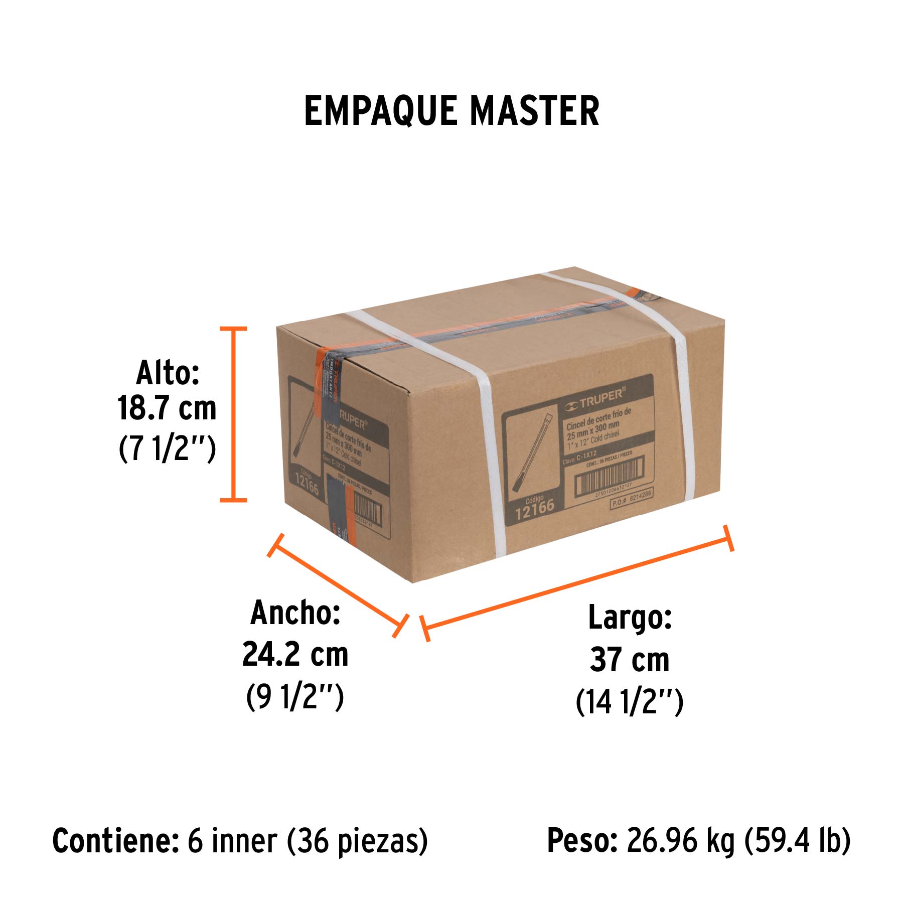 Cincel de corte frío de 1 X 12", TRUPER - Empaque