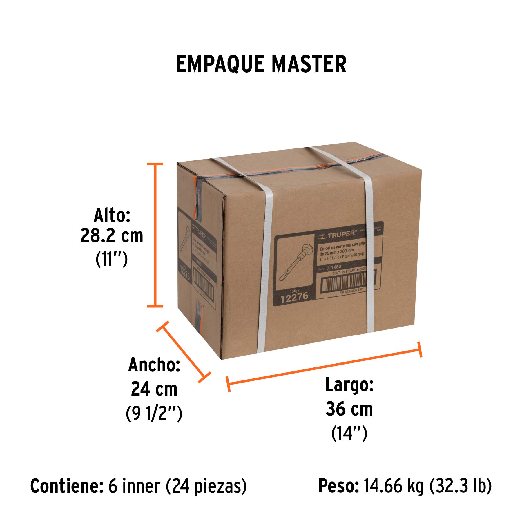 Cincel de corte frío 1 x 8" con grip, TRUPER - Empaque