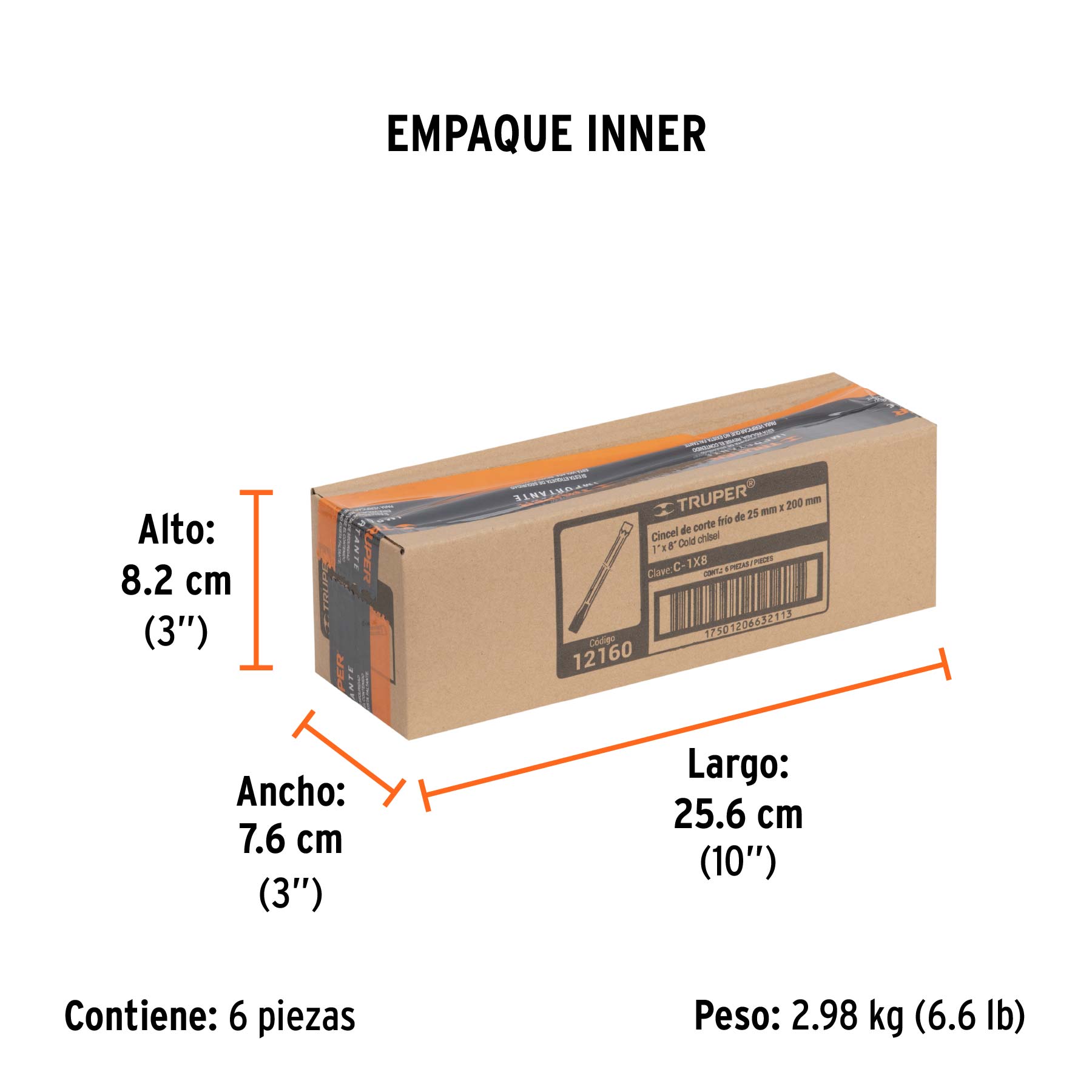 Cincel de corte frío de 1 X 8", TRUPER - Empaque