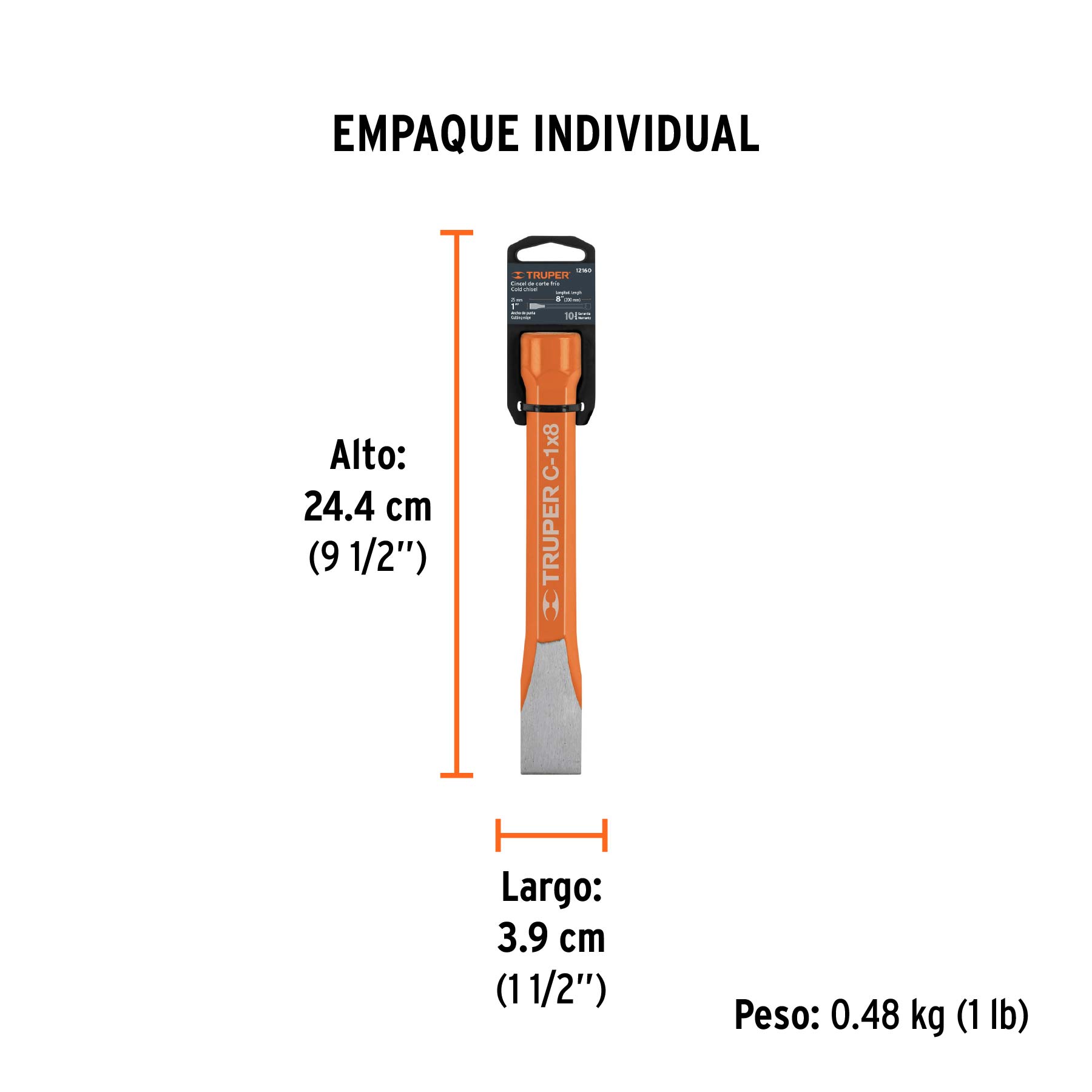 Cincel de corte frío de 1 X 8", TRUPER - Empaque