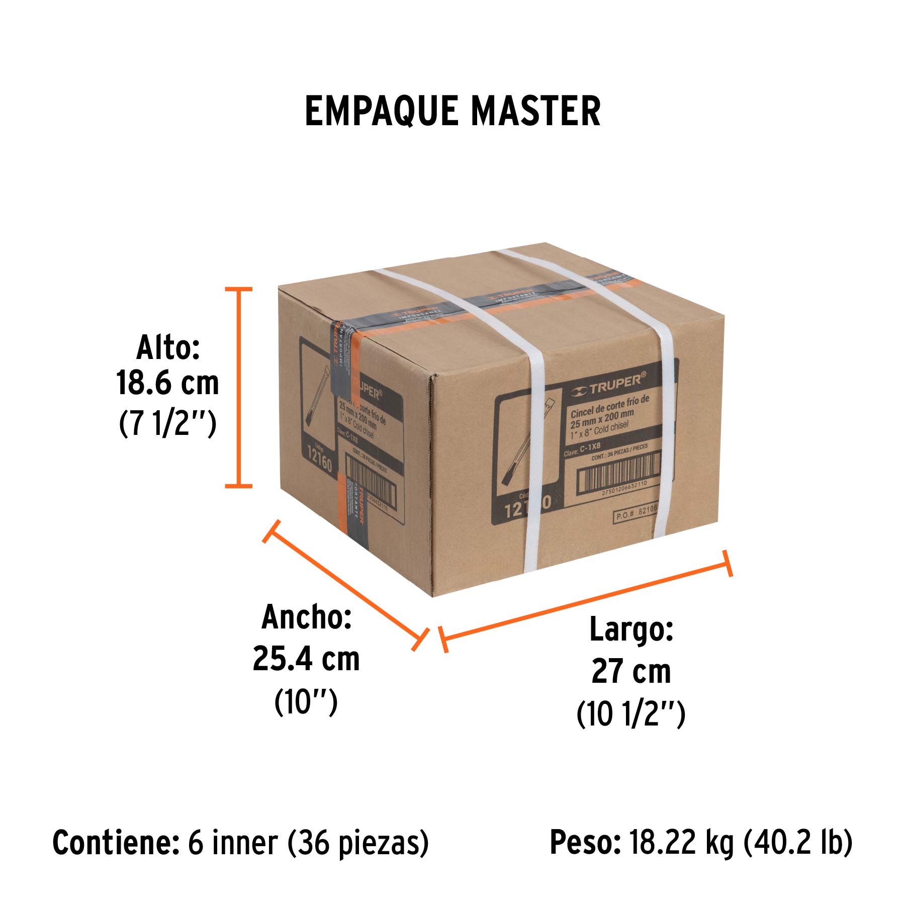 Cincel de corte frío de 1 X 8", TRUPER - Empaque