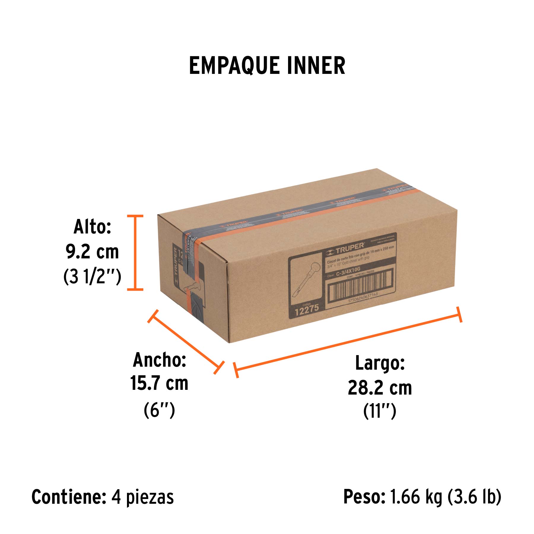Cincel de corte frío 3/4 x 10" con grip, TRUPER - Empaque