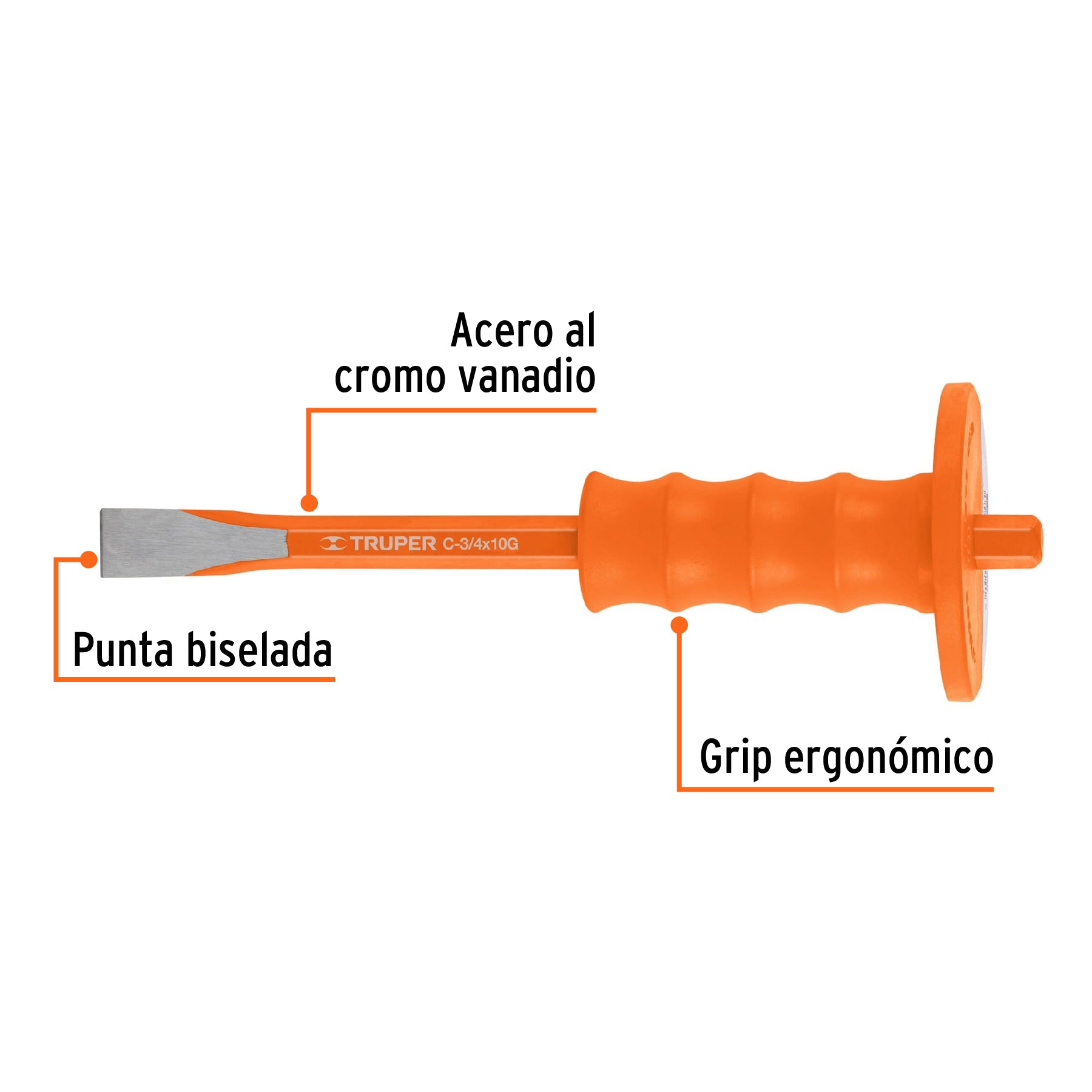 Cincel de corte frío 3/4 x 10" con grip, TRUPER